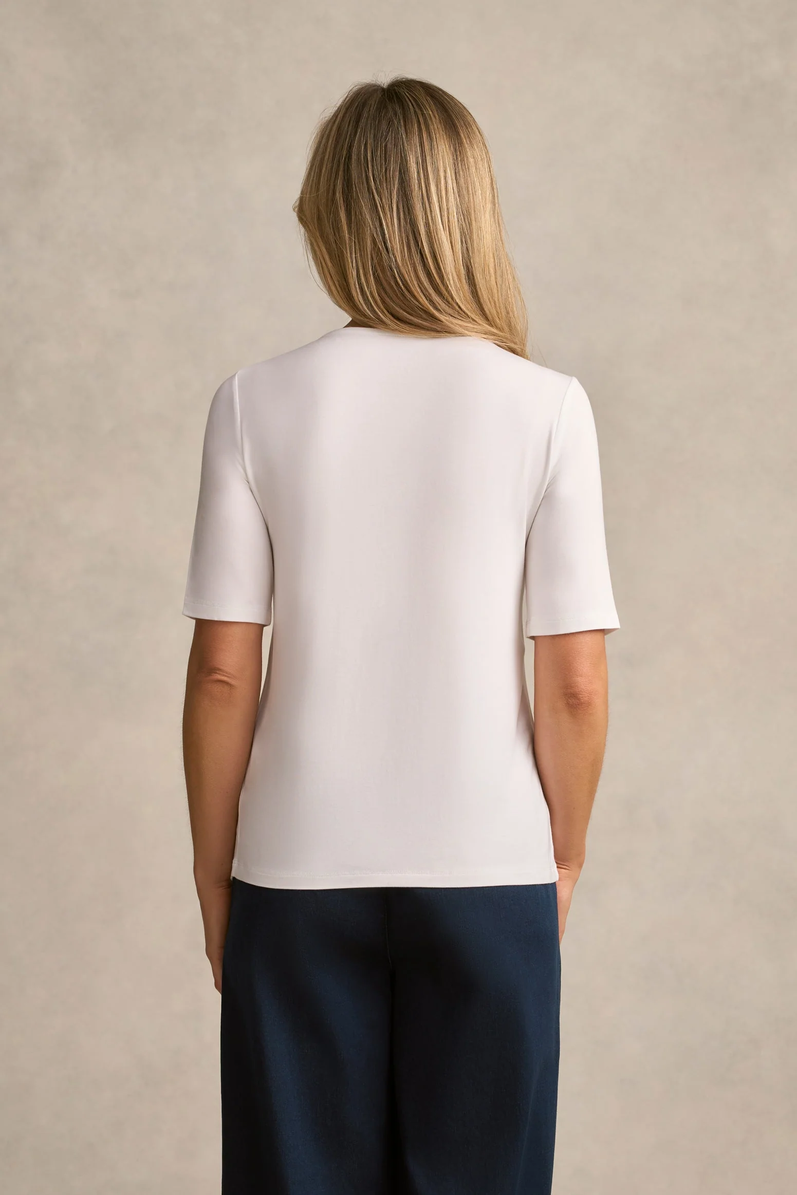 Half Sleeve Round Neck Tee - White - Image 4