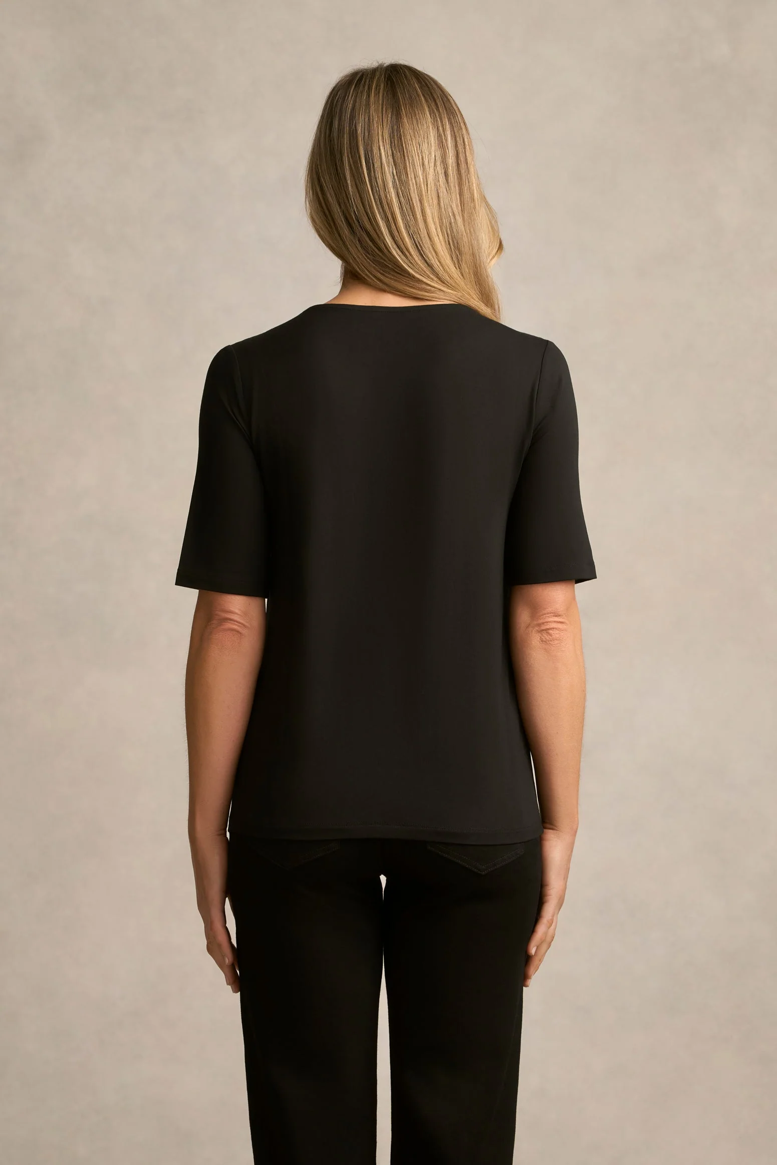 Half Sleeve Round Neck Tee - Black - Image 6
