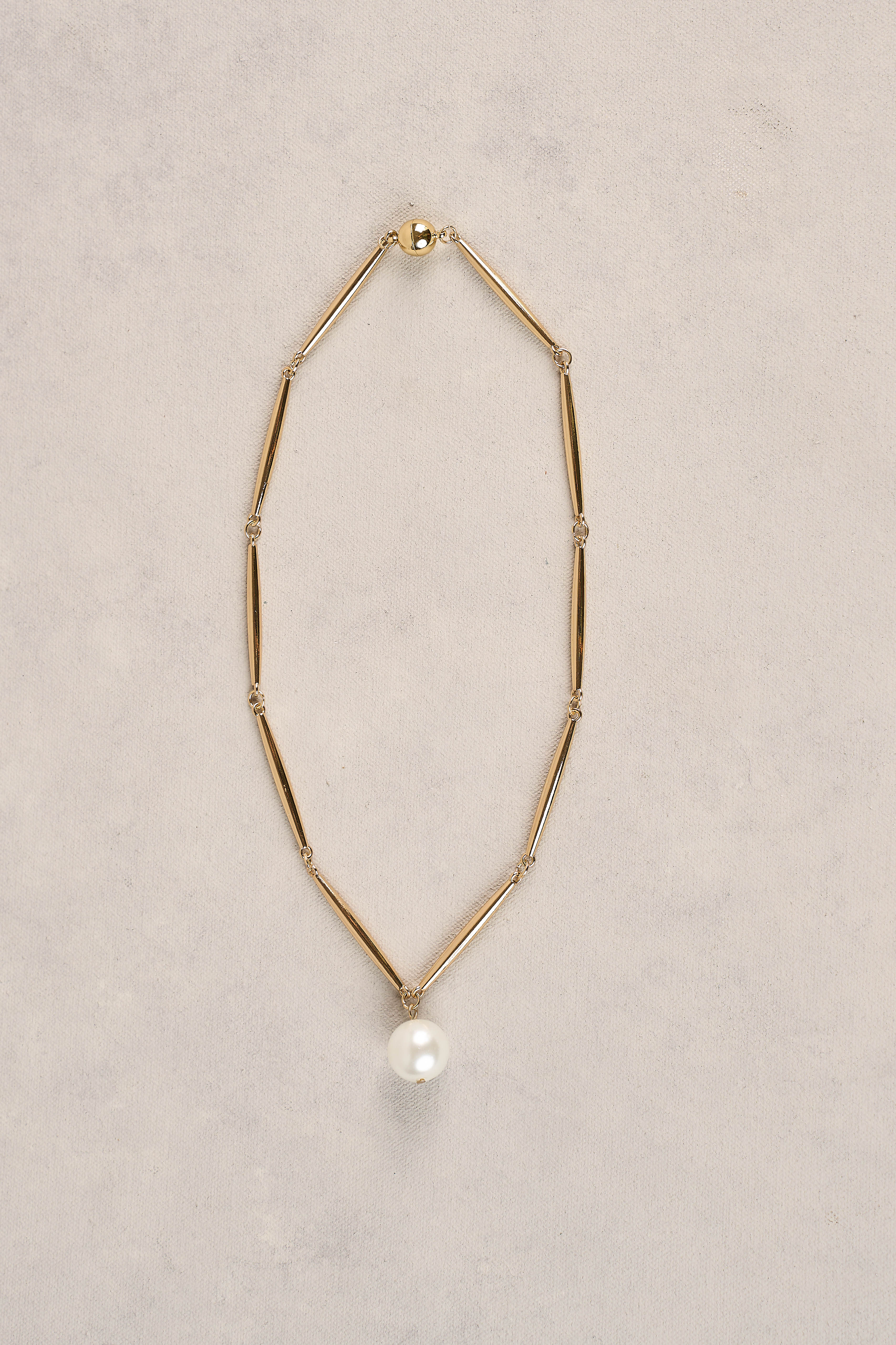 Bar Chain Pearl Necklace - Gold - Image 3