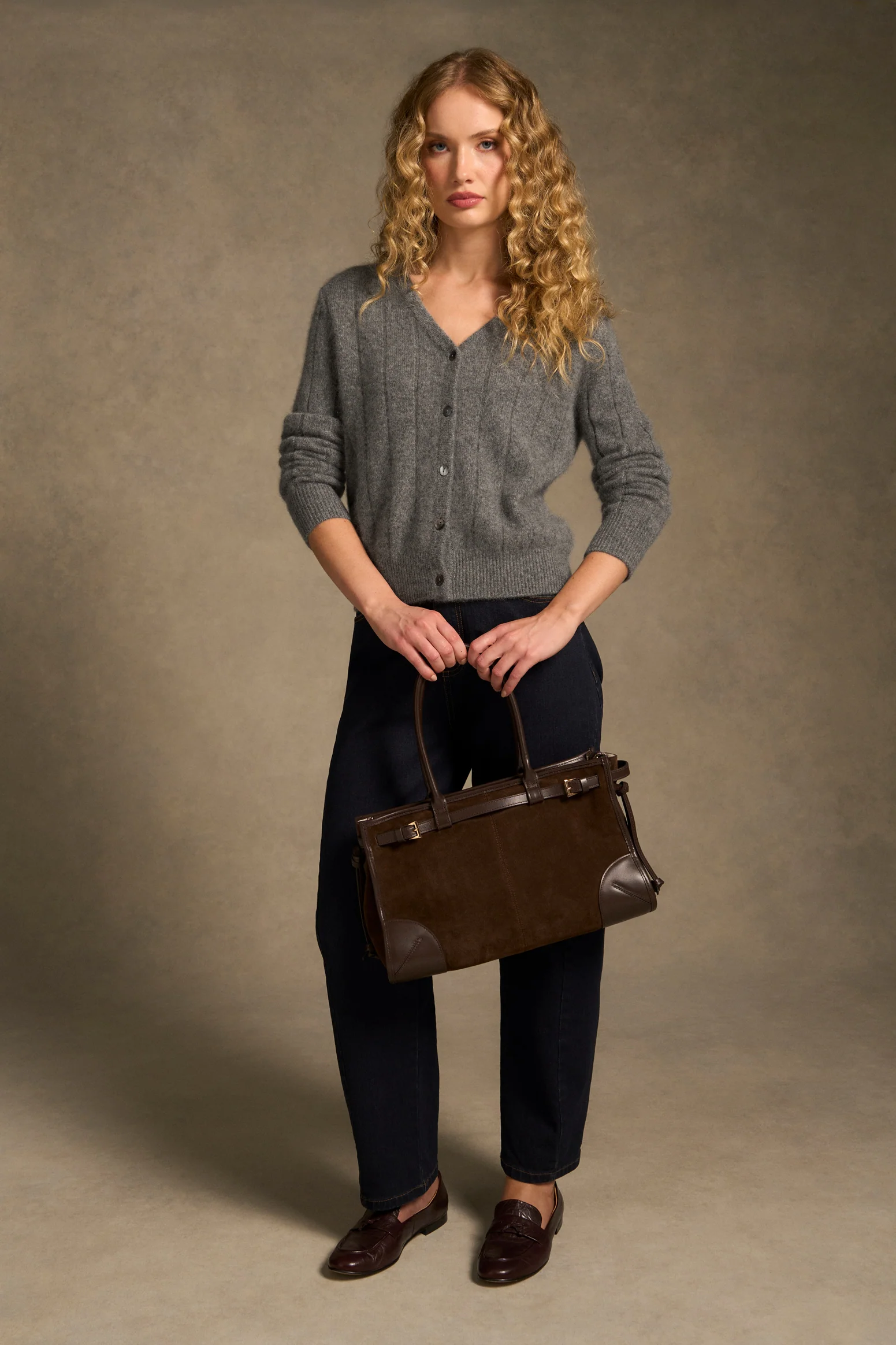 Brushed Merino Wool Cardigan - Pewter Grey - Image 3
