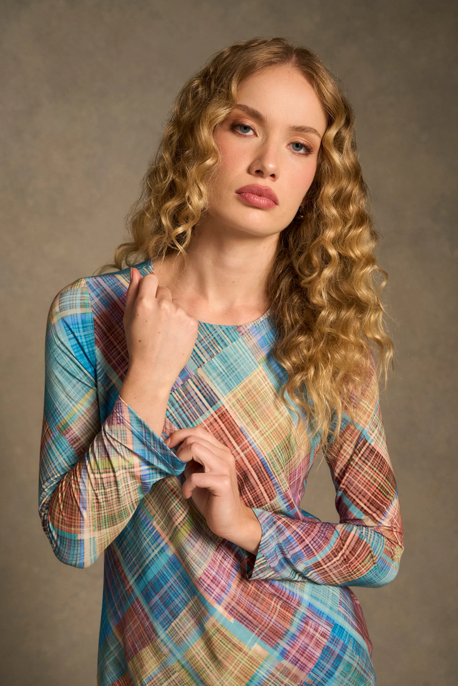 Double Layer Long Sleeve T-Shirt – Plaid - Image 4
