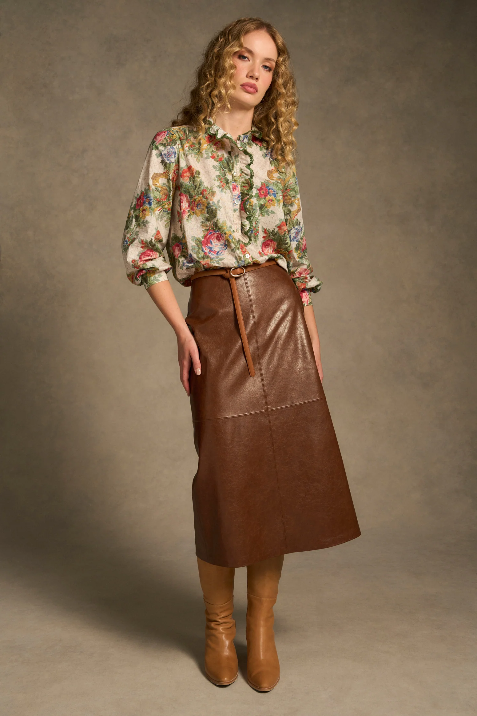 Faux Leather Pencil Skirt – Chestnut - Image 3