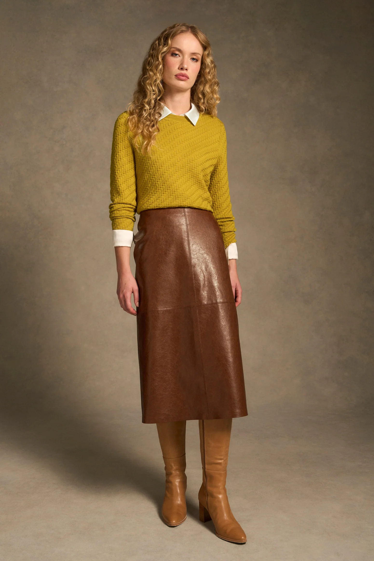Faux Leather Pencil Skirt – Chestnut - Image 4