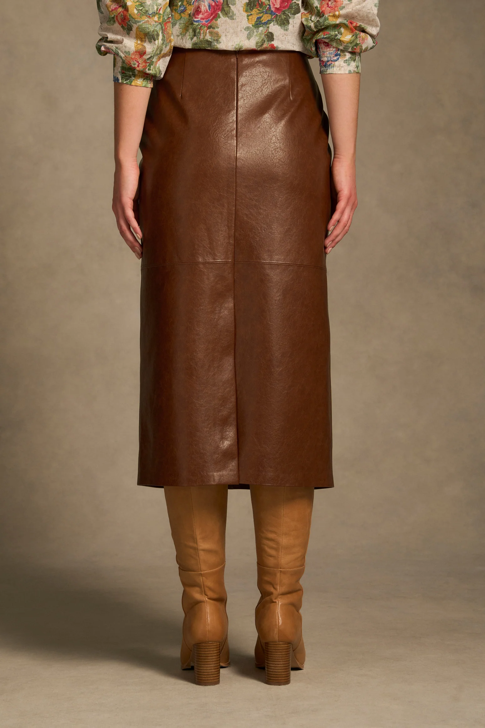 Faux Leather Pencil Skirt – Chestnut - Image 7