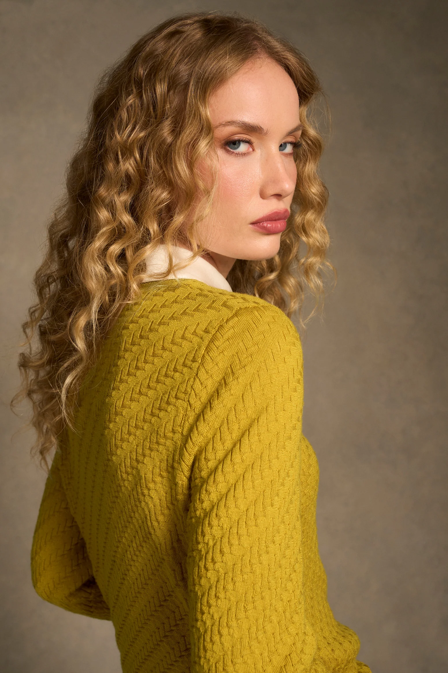 Merino Textured Long Sleeve Knit – Mustard - Image 5
