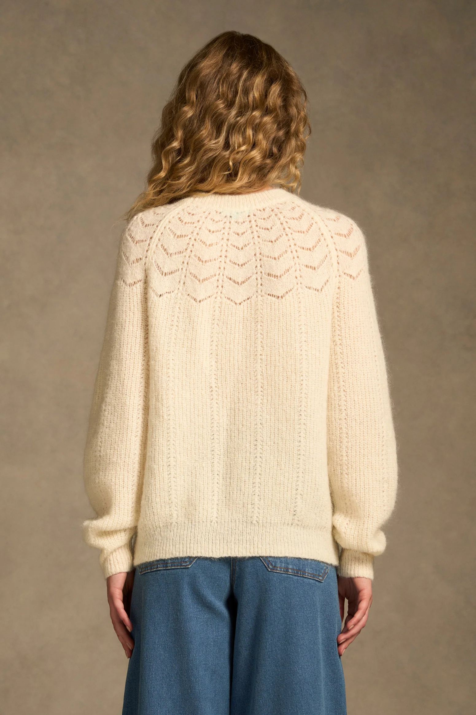 Pointelle Mohair Blend Knit – Cream - Image 6