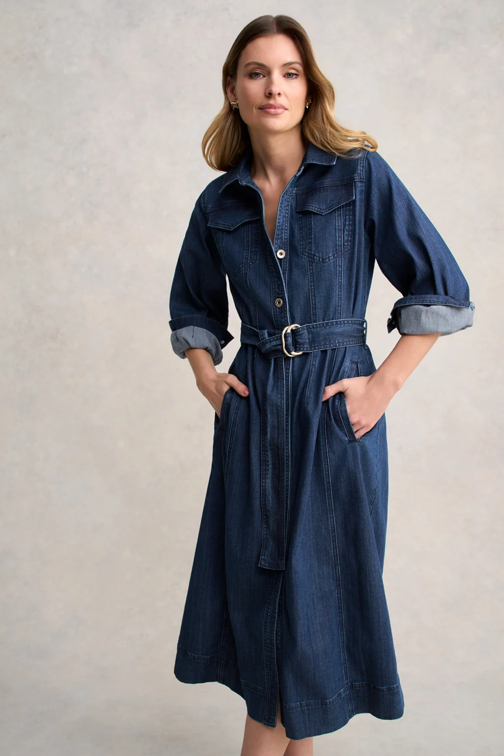 Denim Trench Dress - Mid Denim Wash - Image 4