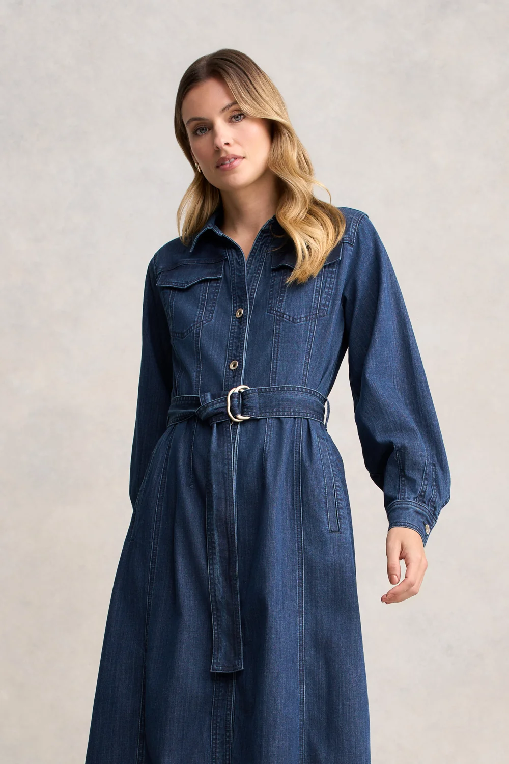 Denim Trench Dress - Mid Denim Wash - Image 5