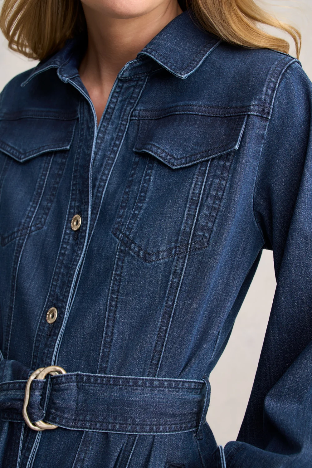Denim Trench Dress - Mid Denim Wash - Image 6