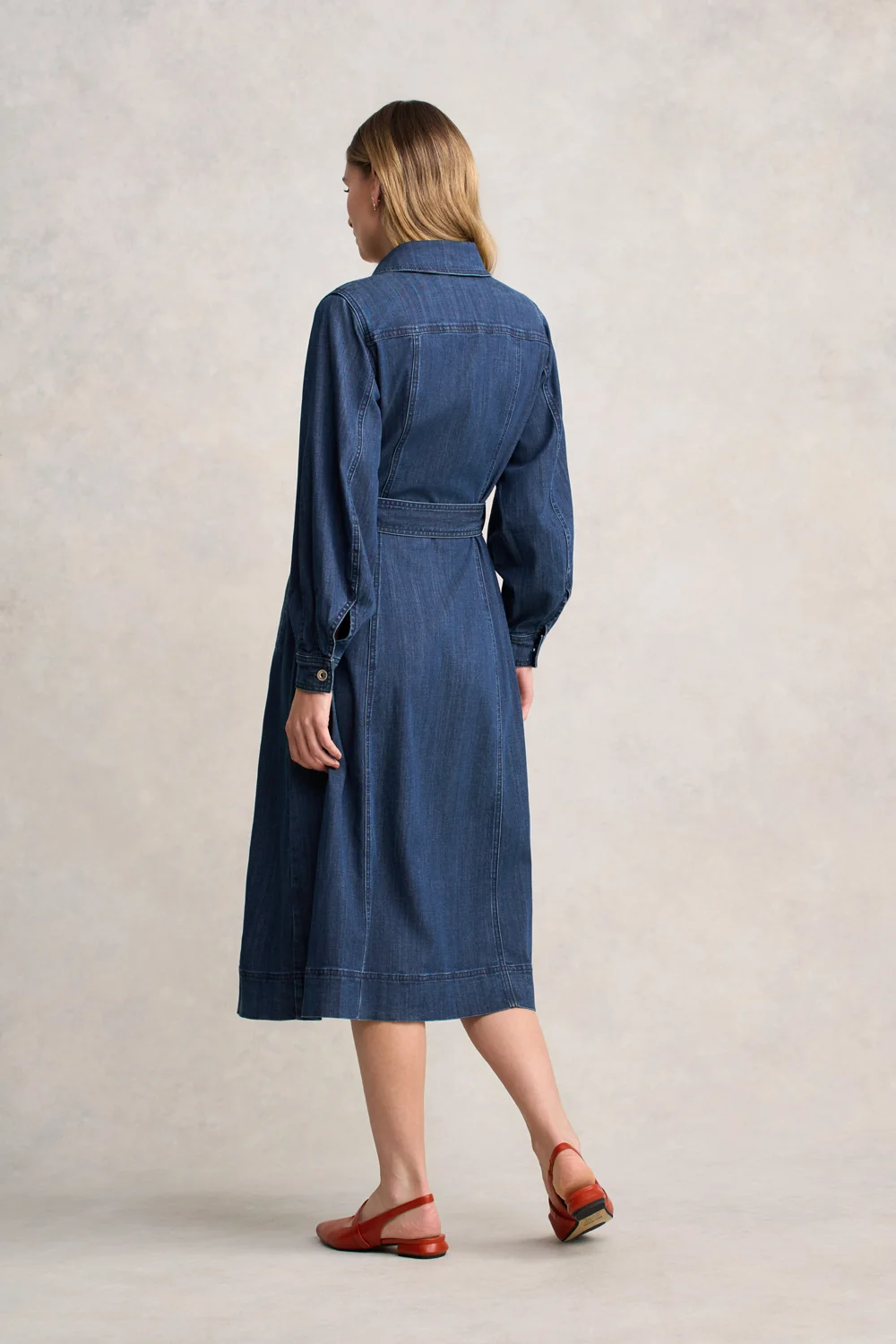 Denim Trench Dress - Mid Denim Wash - Image 7