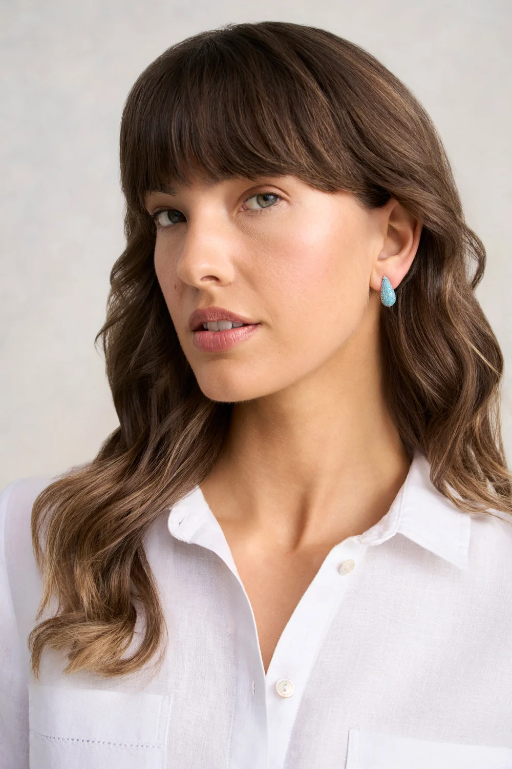 Beaded Tear Drop Studs - Aqua - Image 2