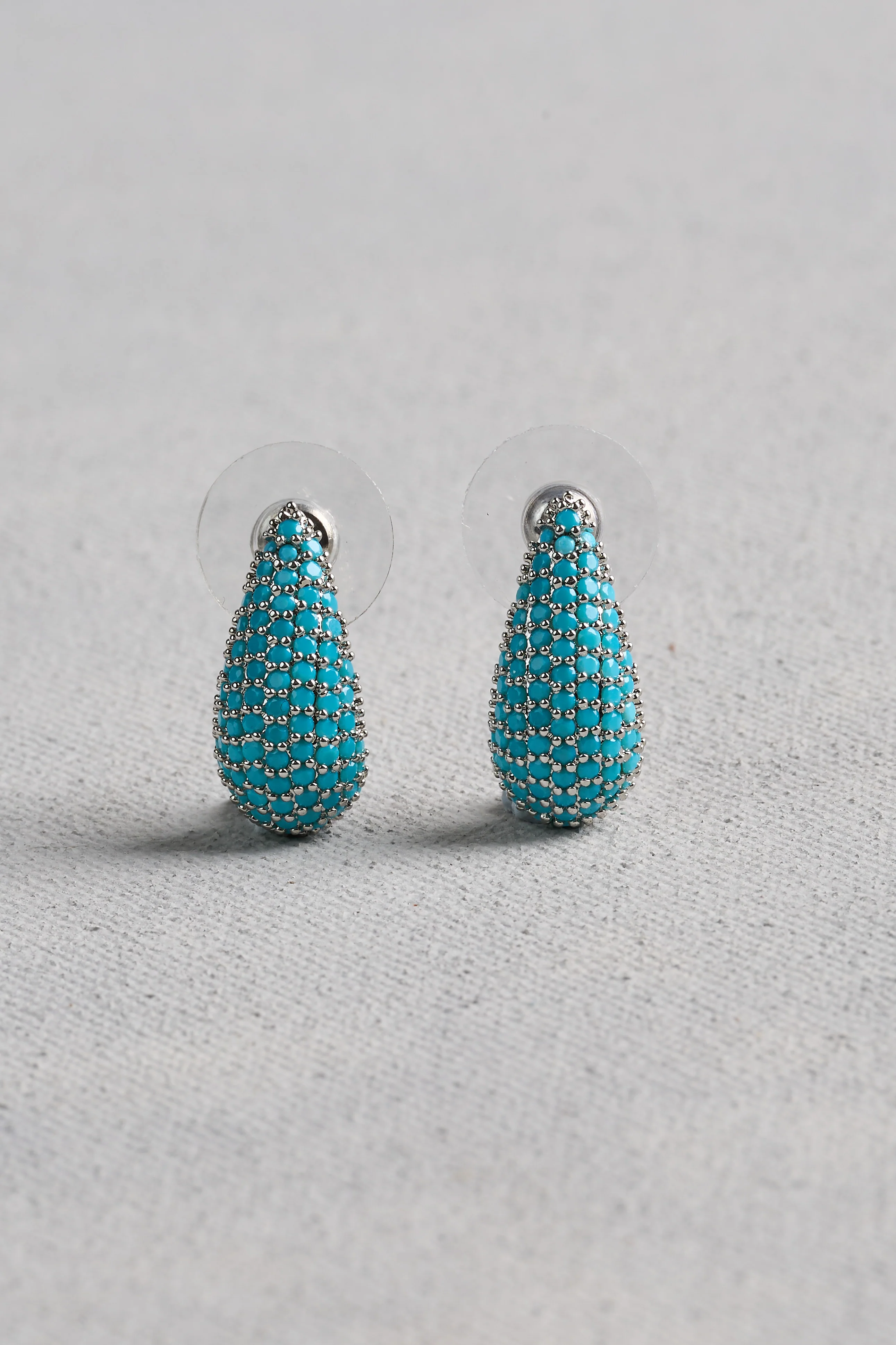 Beaded Tear Drop Studs - Aqua - Image 3