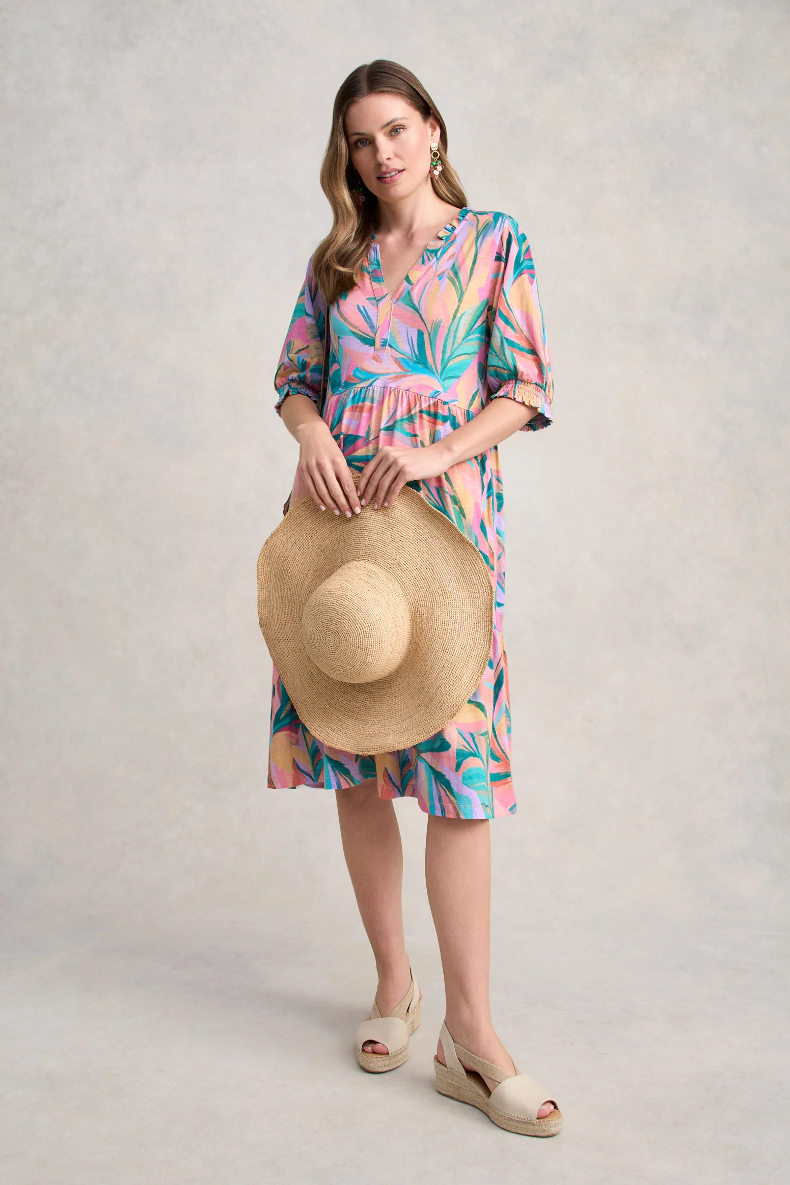 Jersey Tiered Dress - Multi Palm Print - Image 2