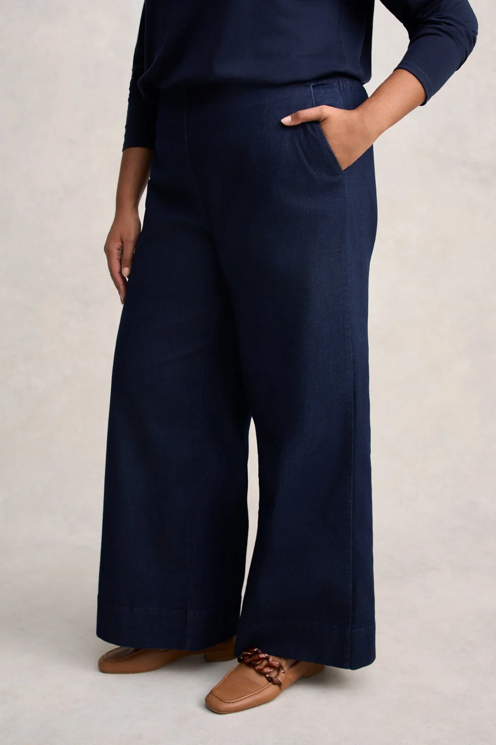Wide Leg Tailored Jeans - Dark Denim - Image 2