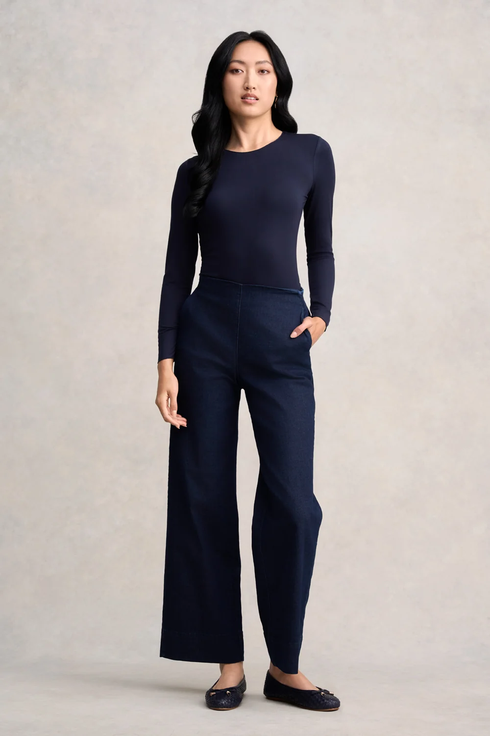 Wide Leg Tailored Jeans - Dark Denim - Image 3