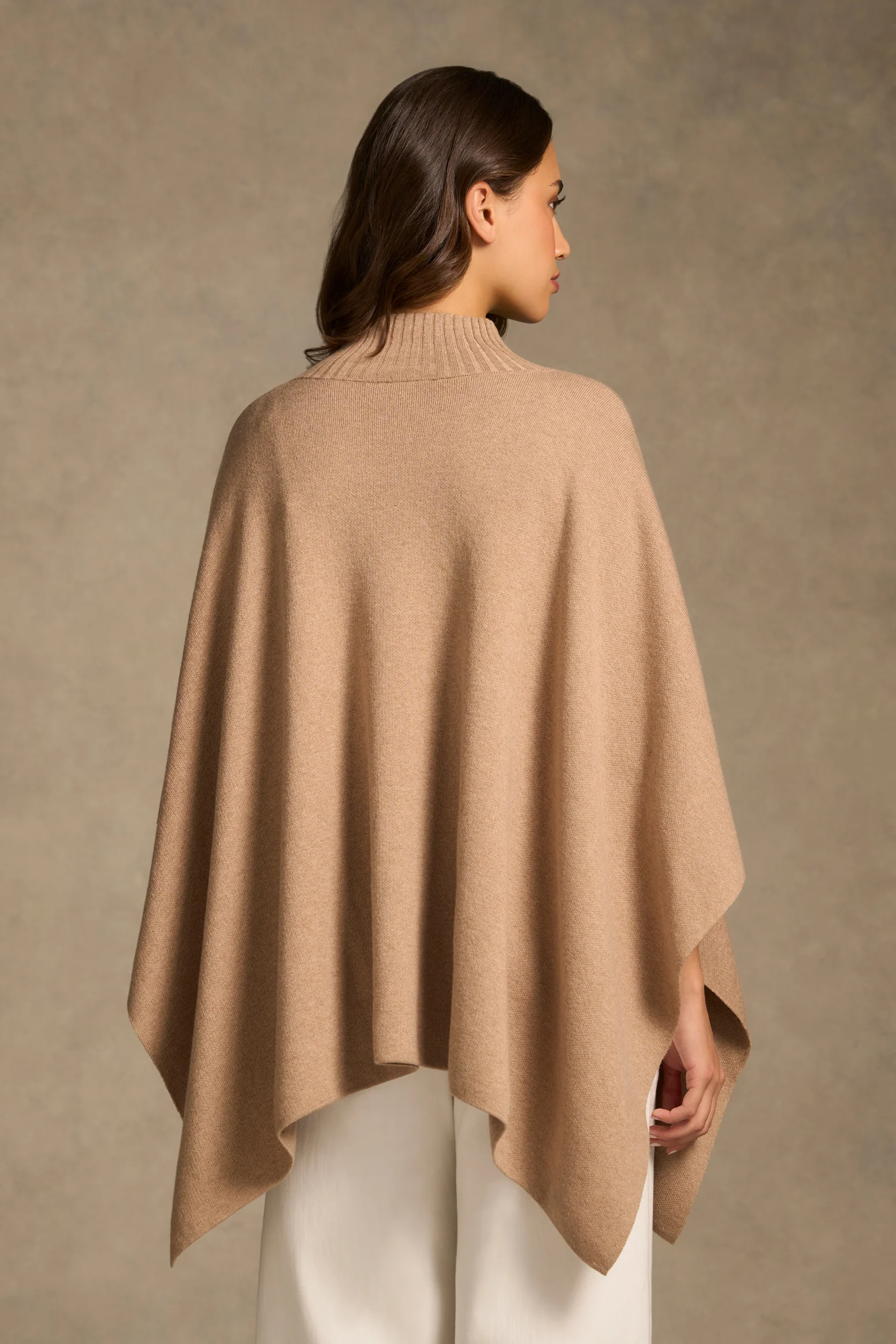Button Front Poncho - Taupe - Image 3