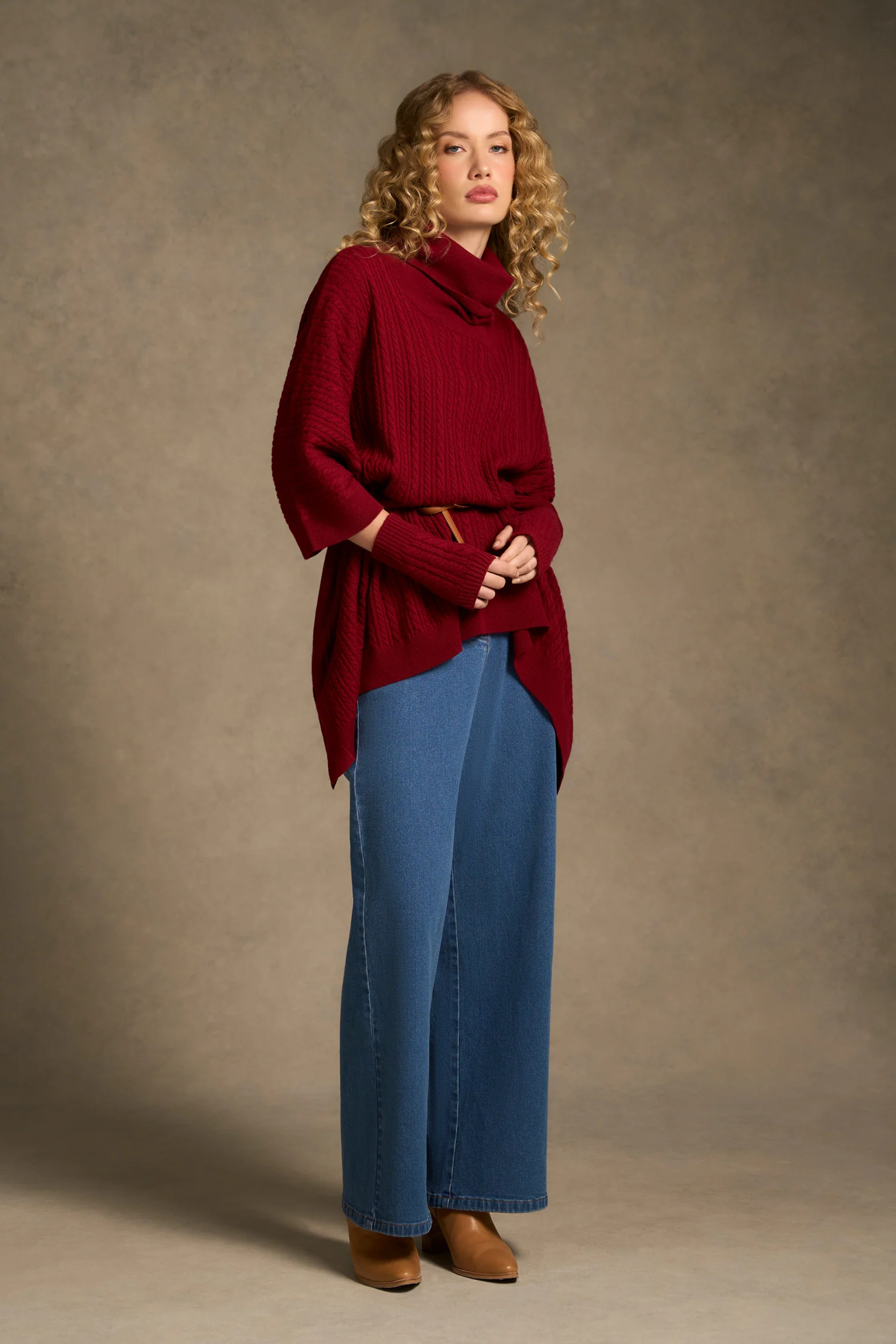 Catriona Cable Poncho - Red - Image 5