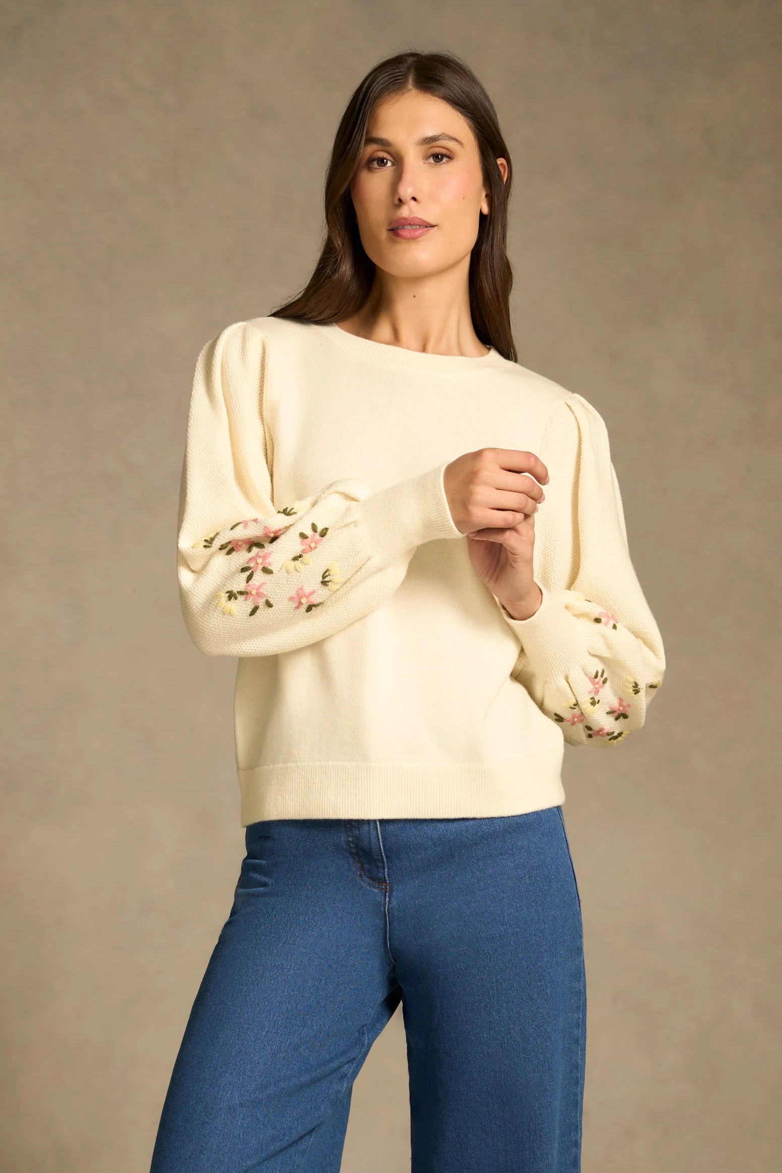 Embroidered Wool Jumper - Cream - Image 3