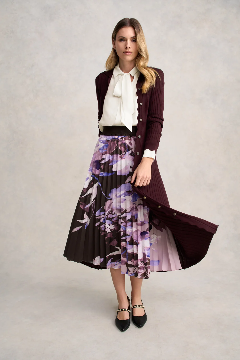Pleated Midi Skirt - Floral Print - Image 3