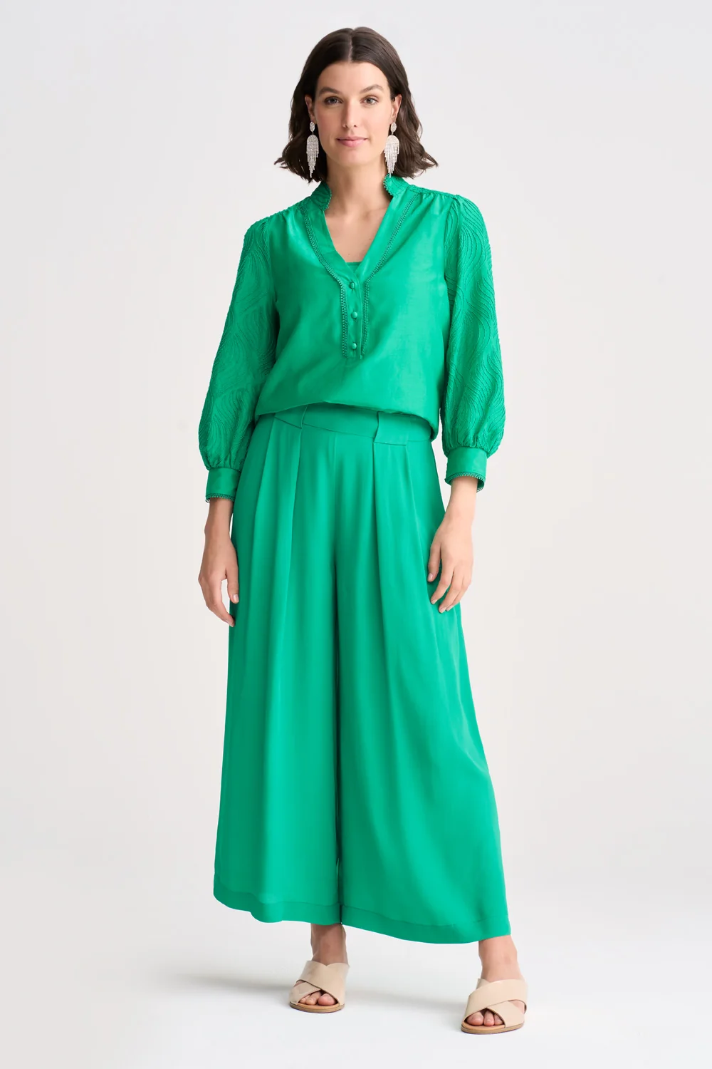 Pleated Wide Leg Pant - Kelly Green