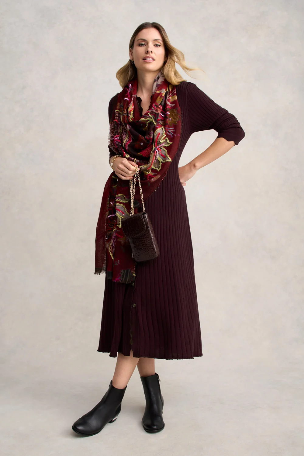 Ribbed Merino Dress - Burgundy - Image 4