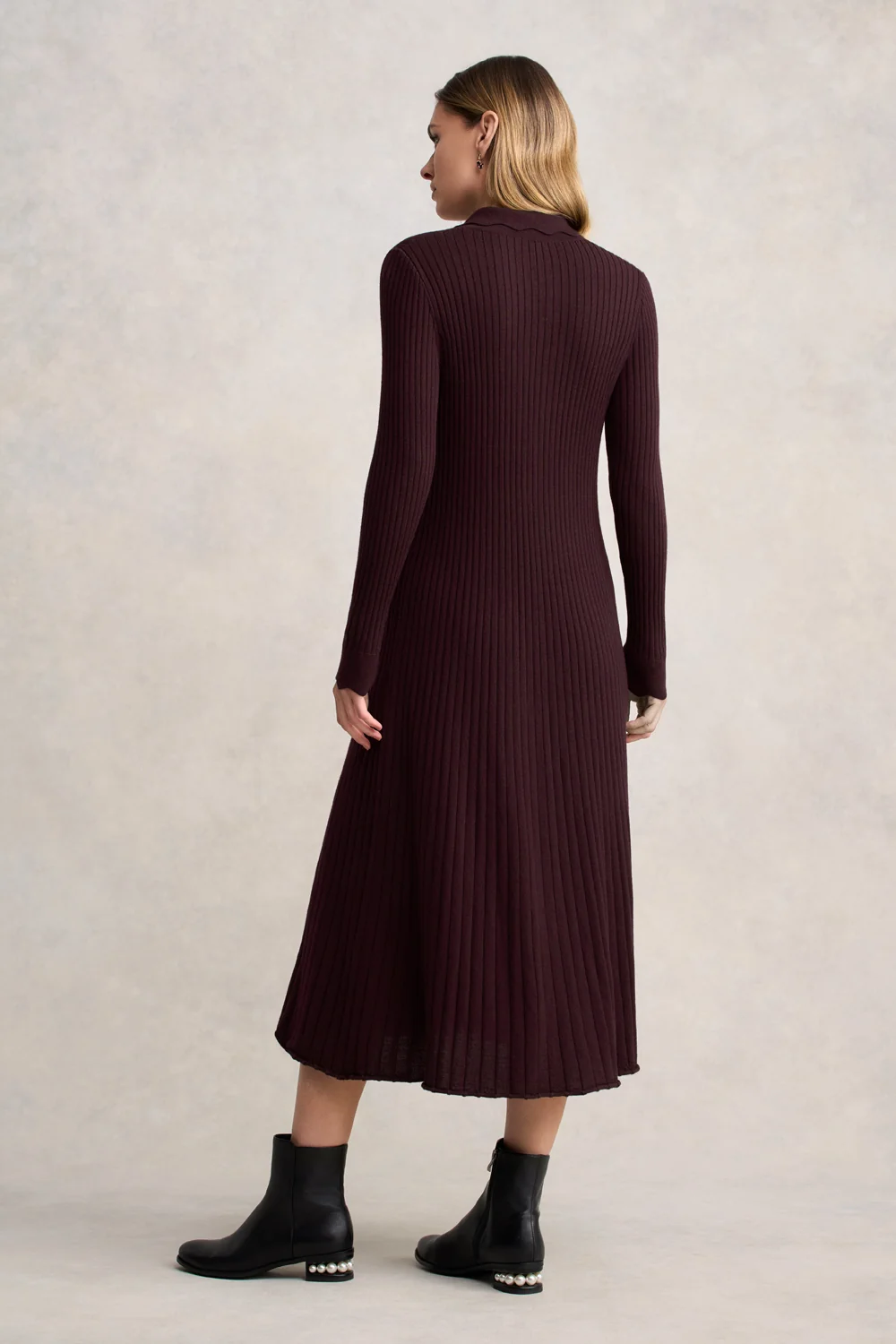 Ribbed Merino Dress - Burgundy - Image 5