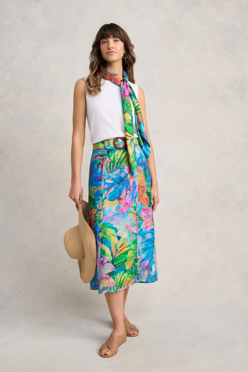 Panelled Flared Skirt - Vibrant Palm Print - Image 3