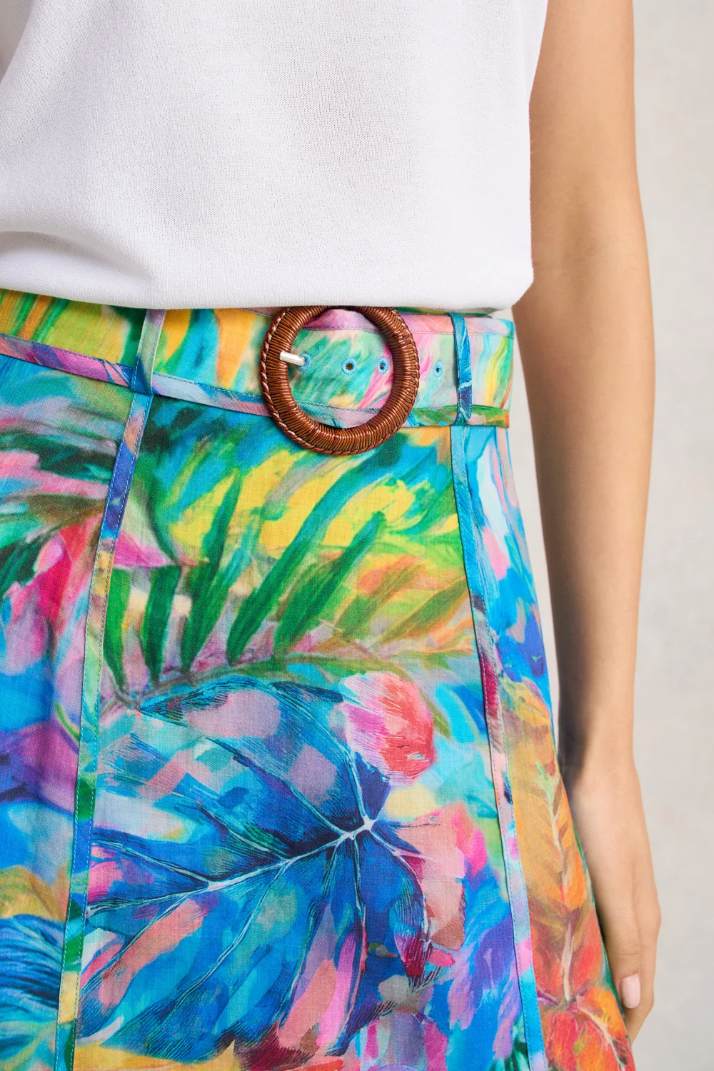Panelled Flared Skirt - Vibrant Palm Print - Image 4