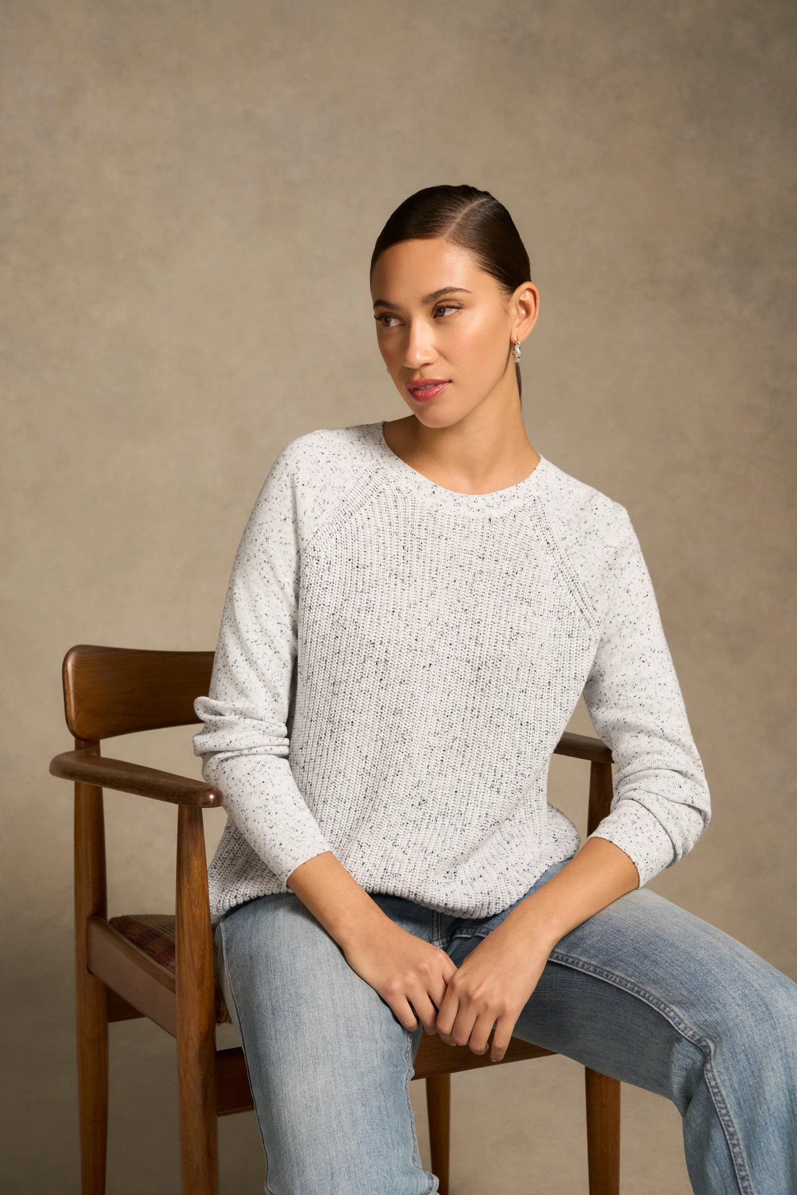 Cotton Blend Textured Jumper - Pearl Donegal - Image 2