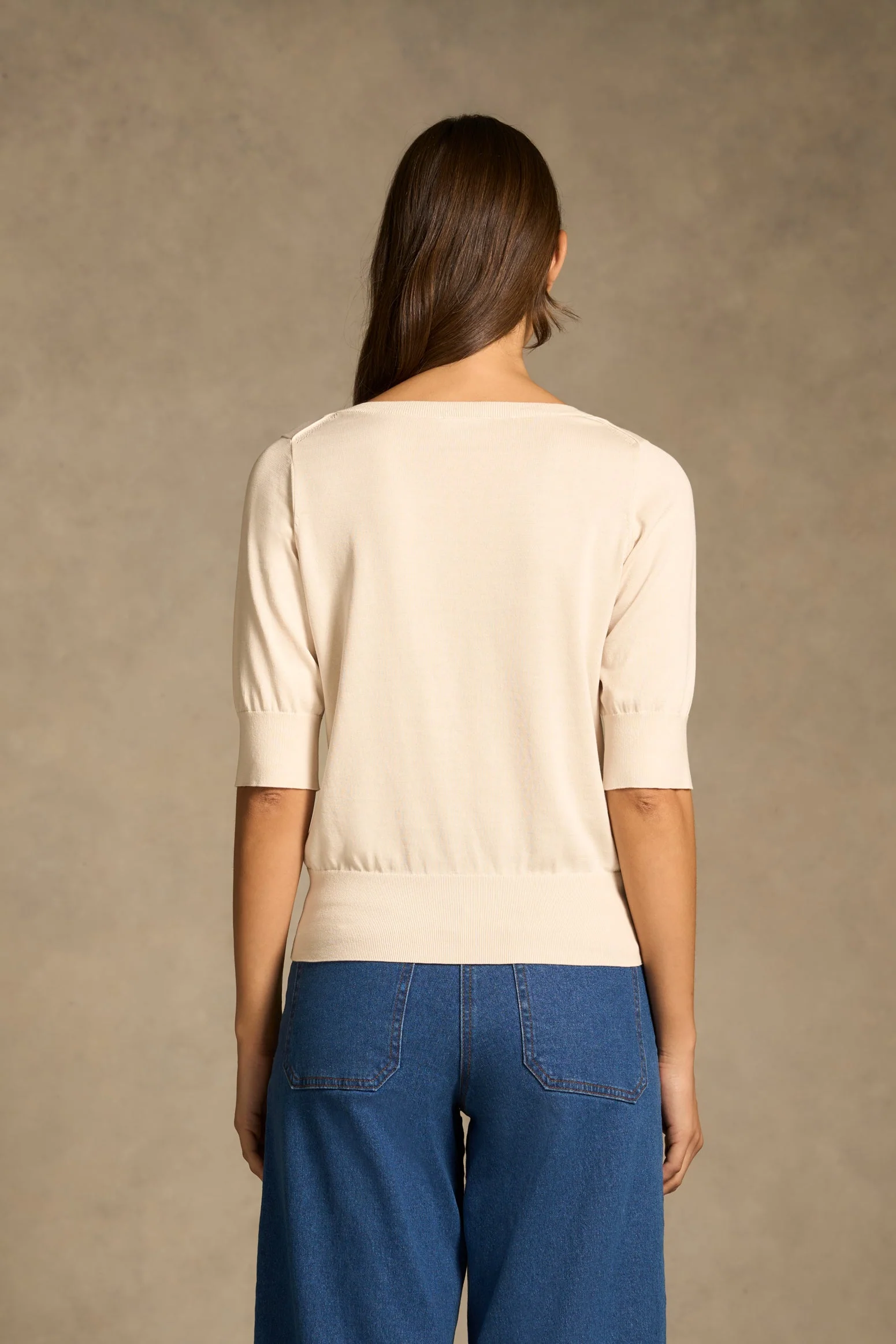 Cotton V-neck Knit - Vanilla - Image 5