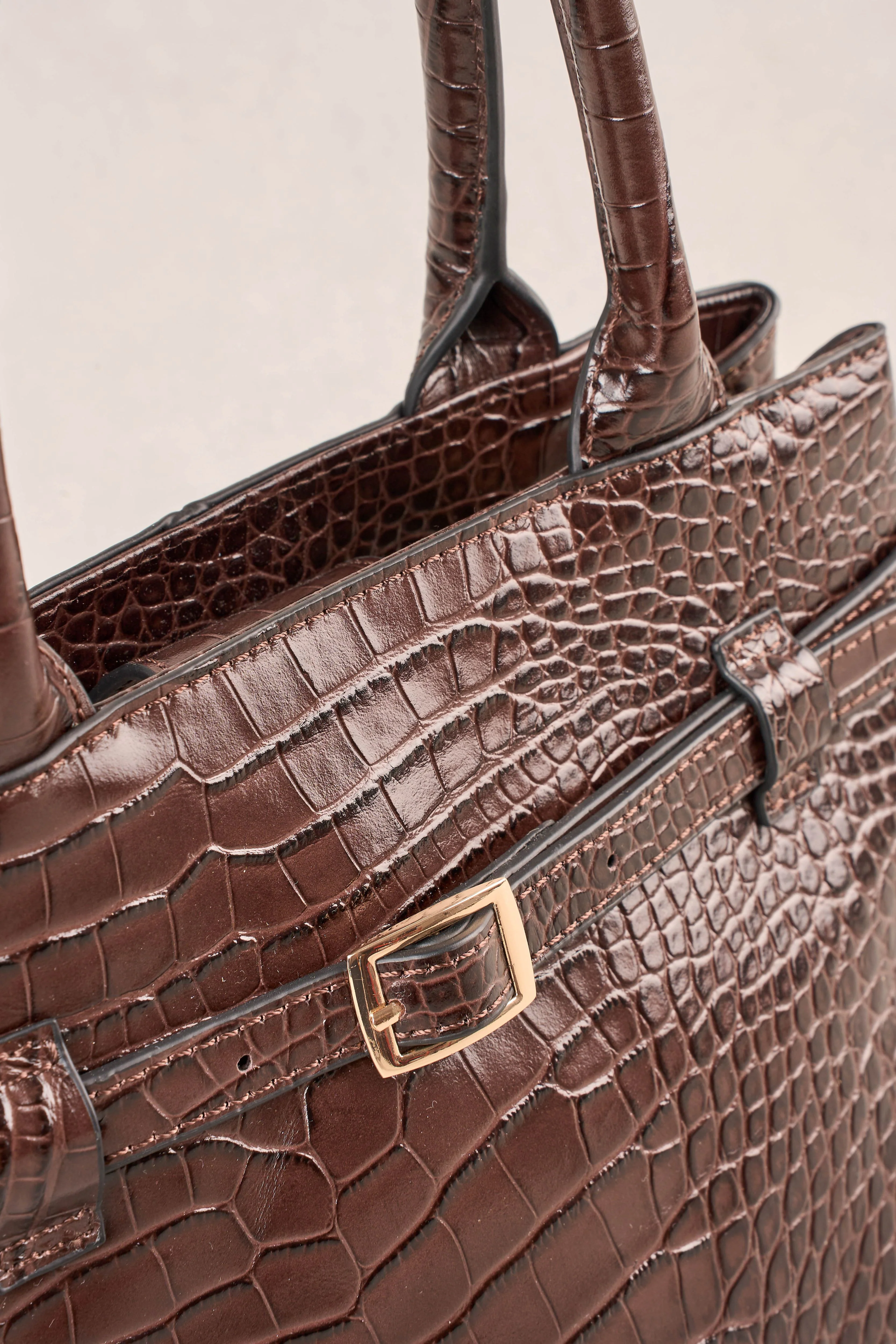 Croc Buckle Detail Bag - Chocolate - Image 4