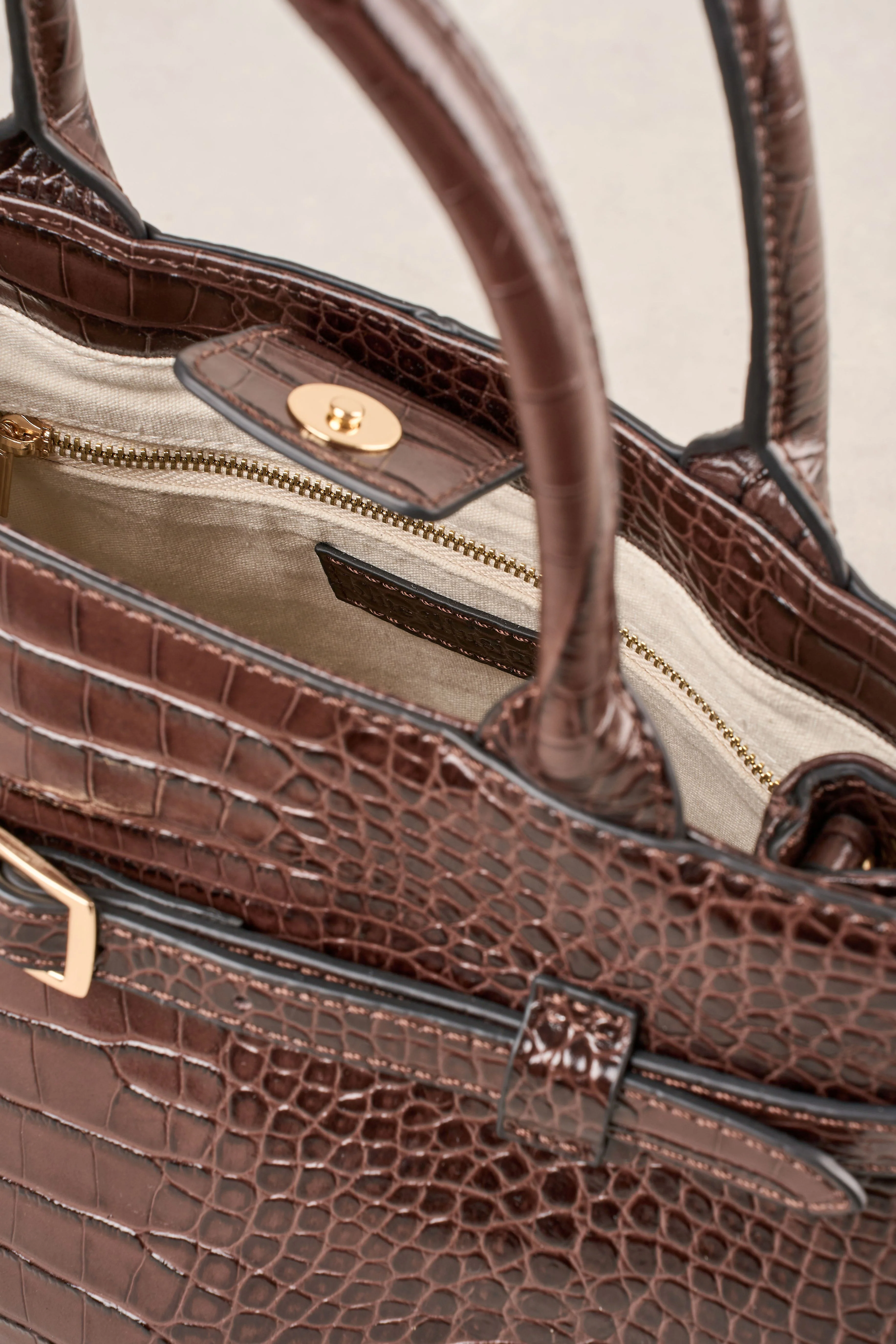 Croc Buckle Detail Bag - Chocolate - Image 6