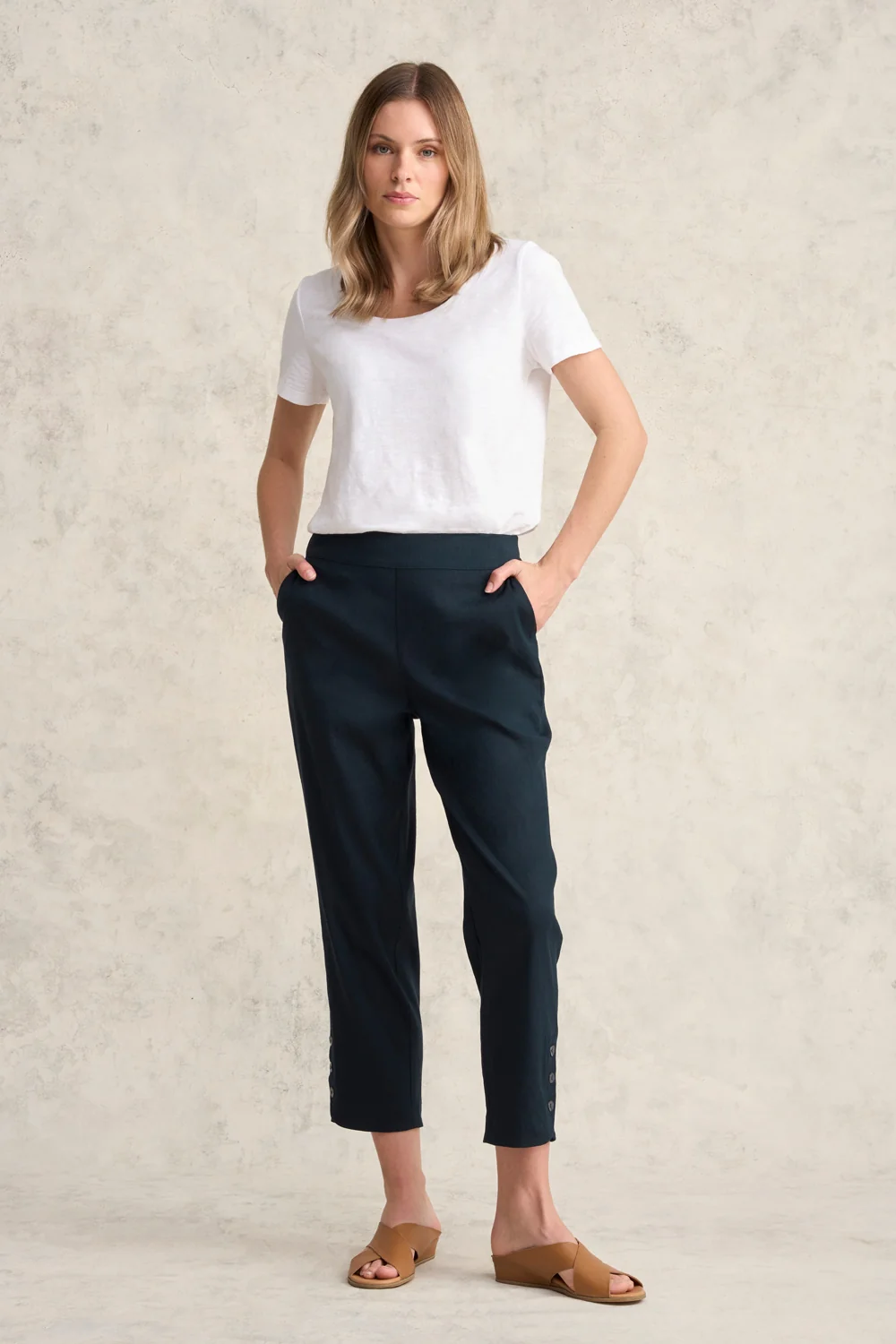 Curved Hem Linen Pant - Ink - Image 2
