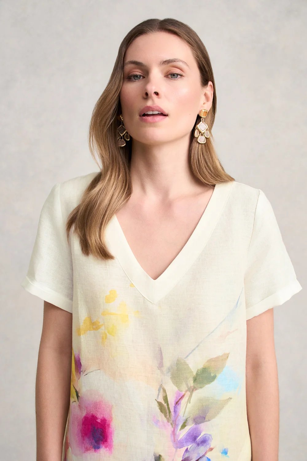 V-Neck Linen Dress - Watercolour Floral - Image 4
