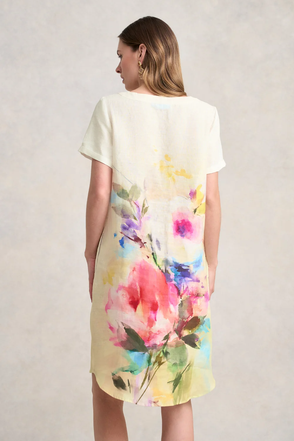 V-Neck Linen Dress - Watercolour Floral - Image 5