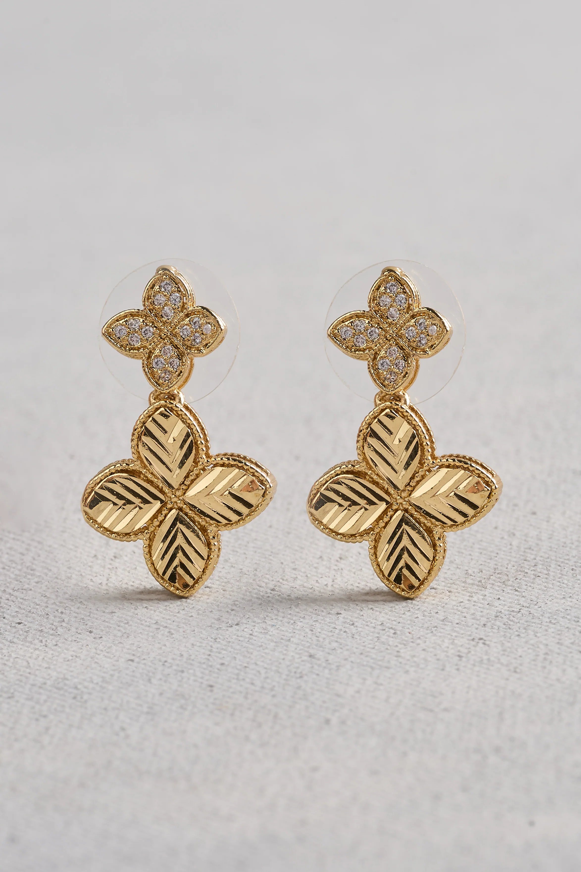 Diamante Clover Earrings - Gold - Image 3