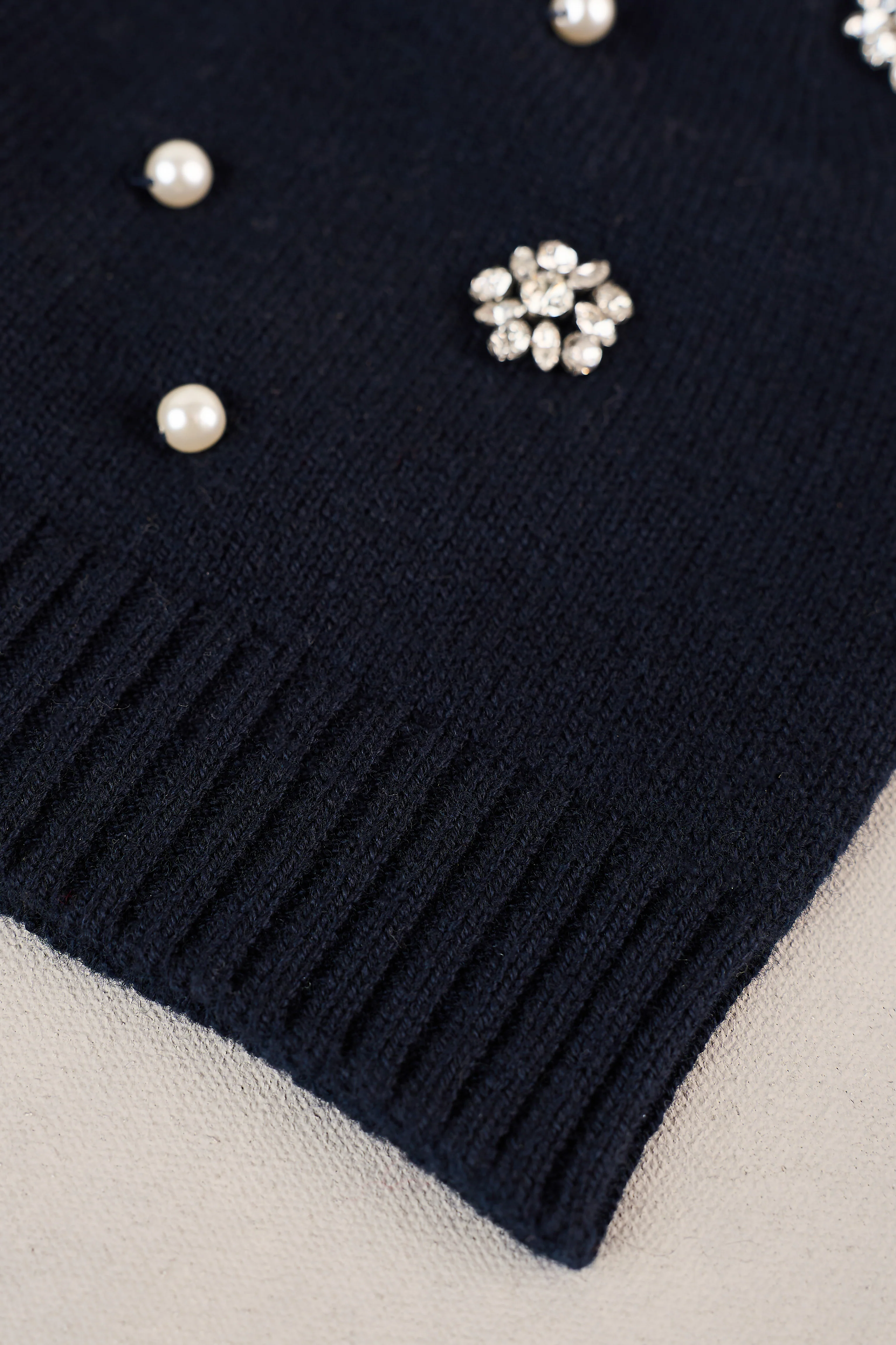 Diamante Embellished Beanie - Navy - Image 3