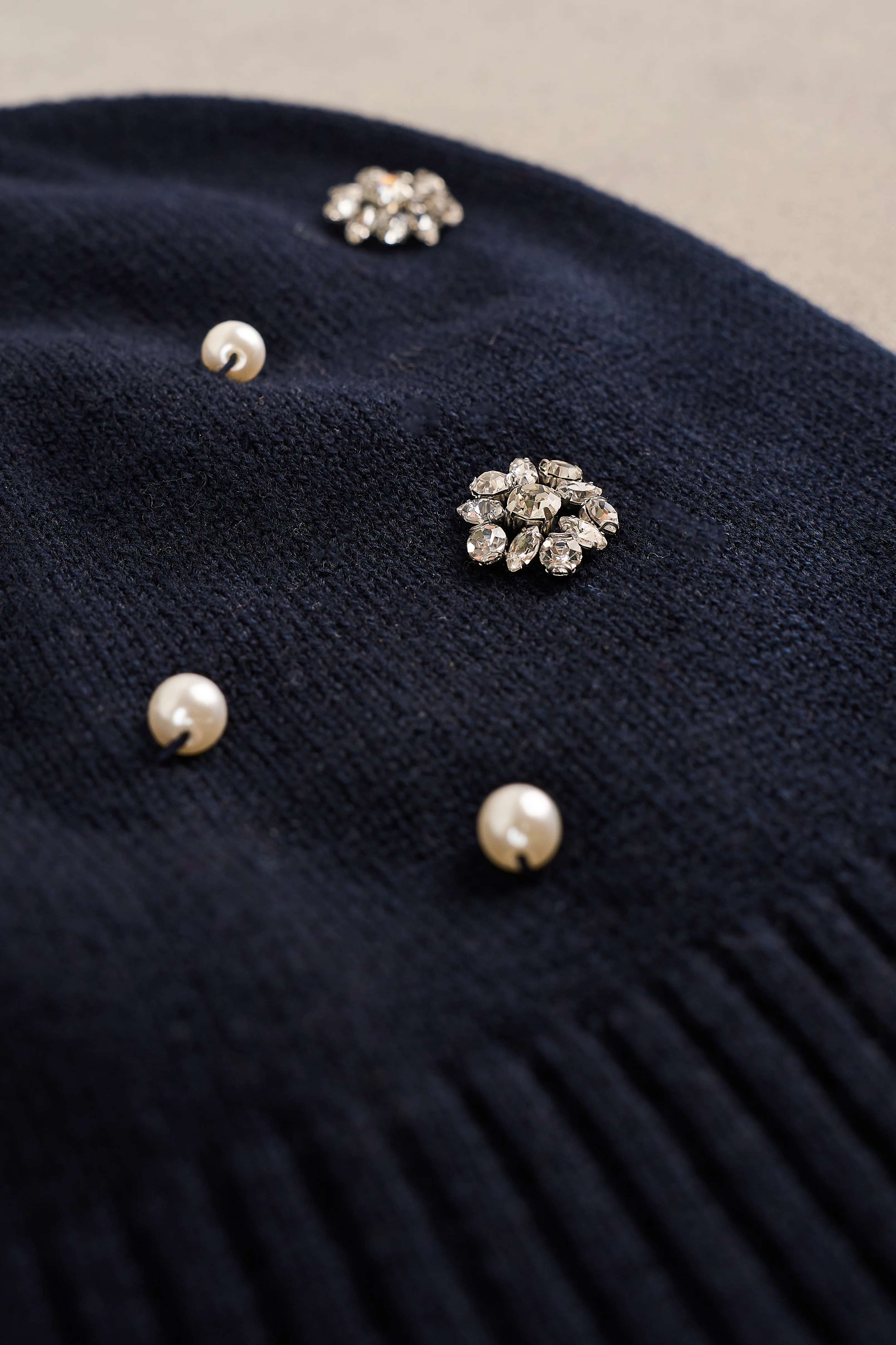 Diamante Embellished Beanie - Navy - Image 4