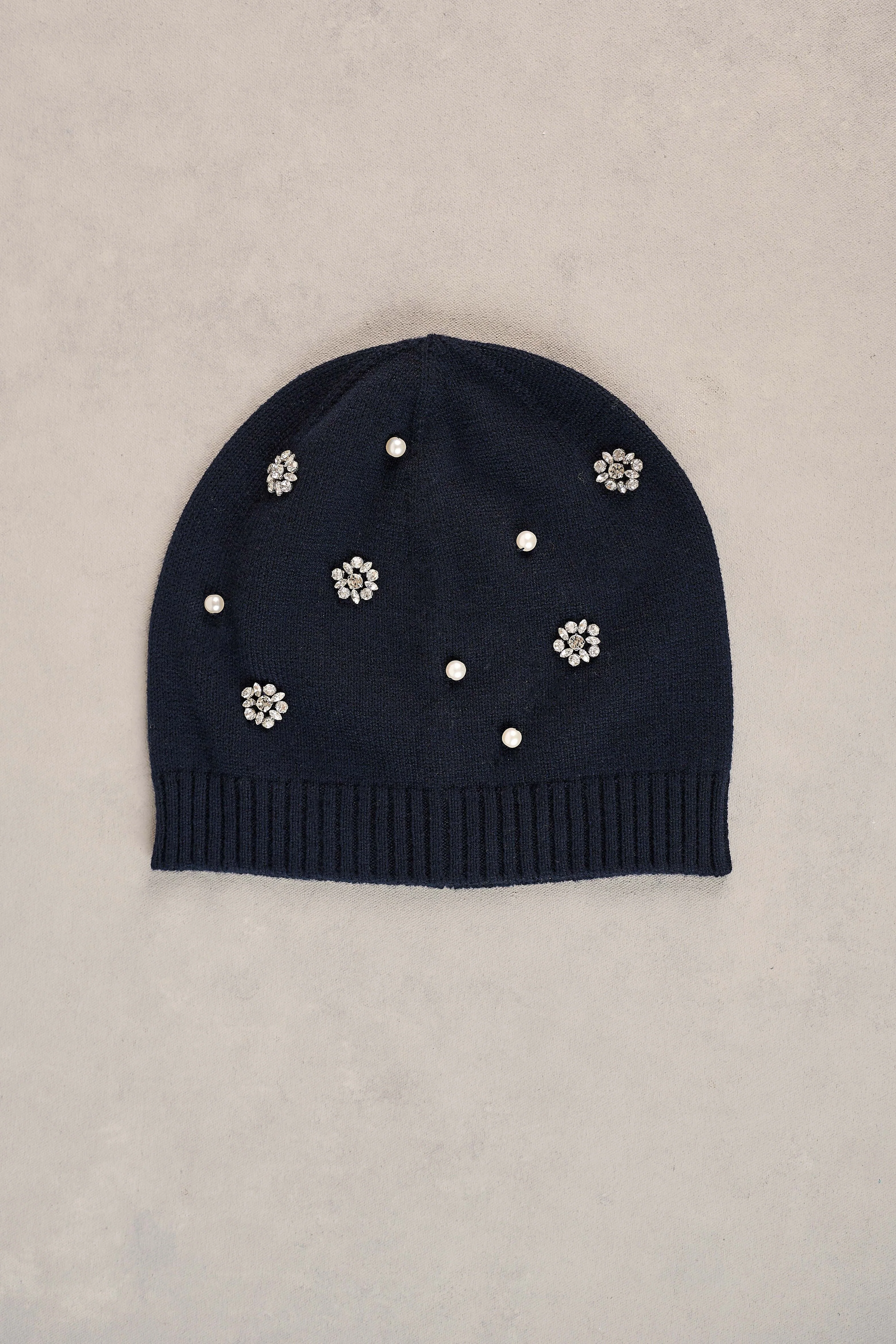 Diamante Embellished Beanie - Navy - Image 5