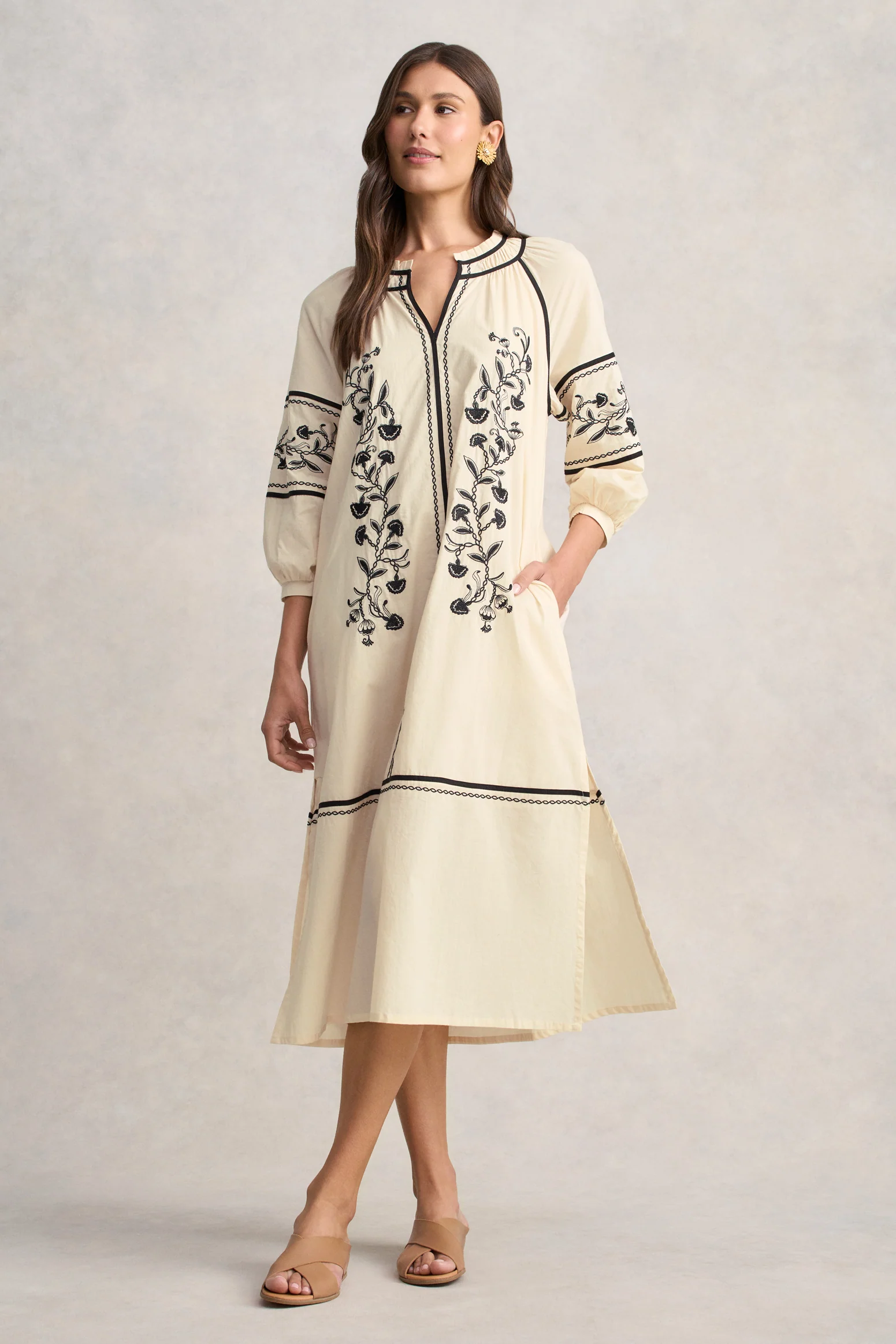 Cotton Kaftan Dress - Ecru - Image 3