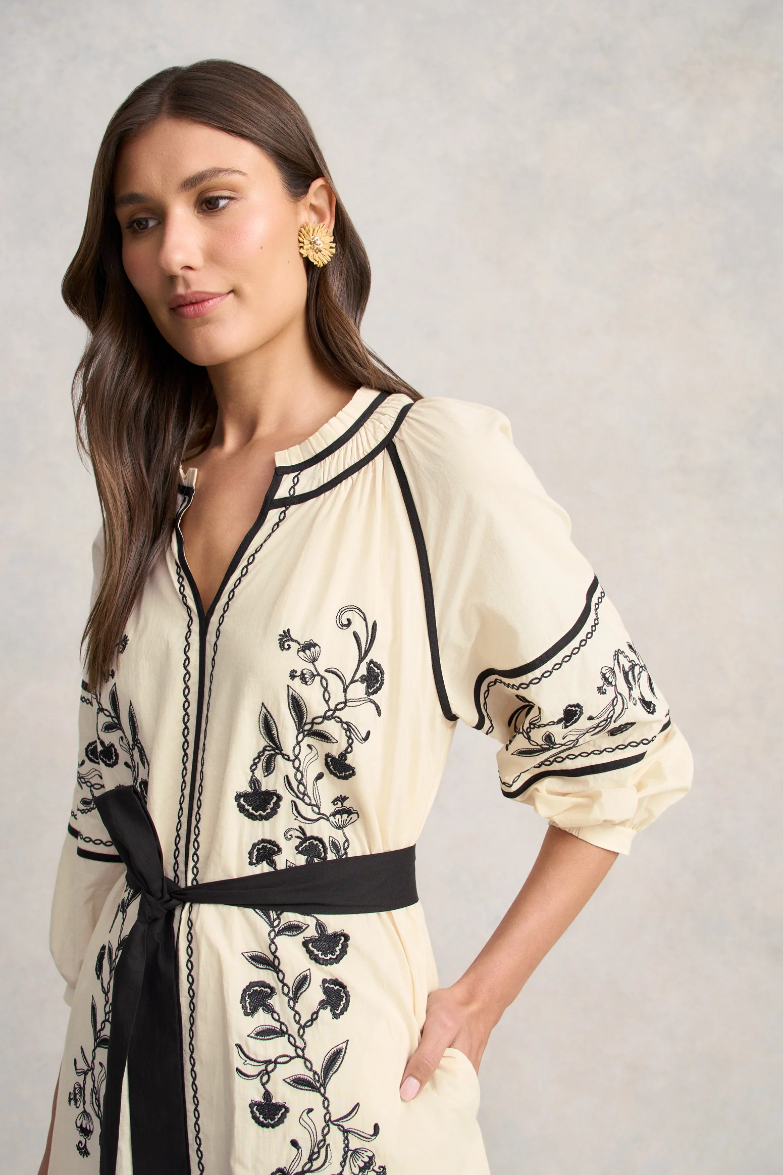 Cotton Kaftan Dress - Ecru - Image 4