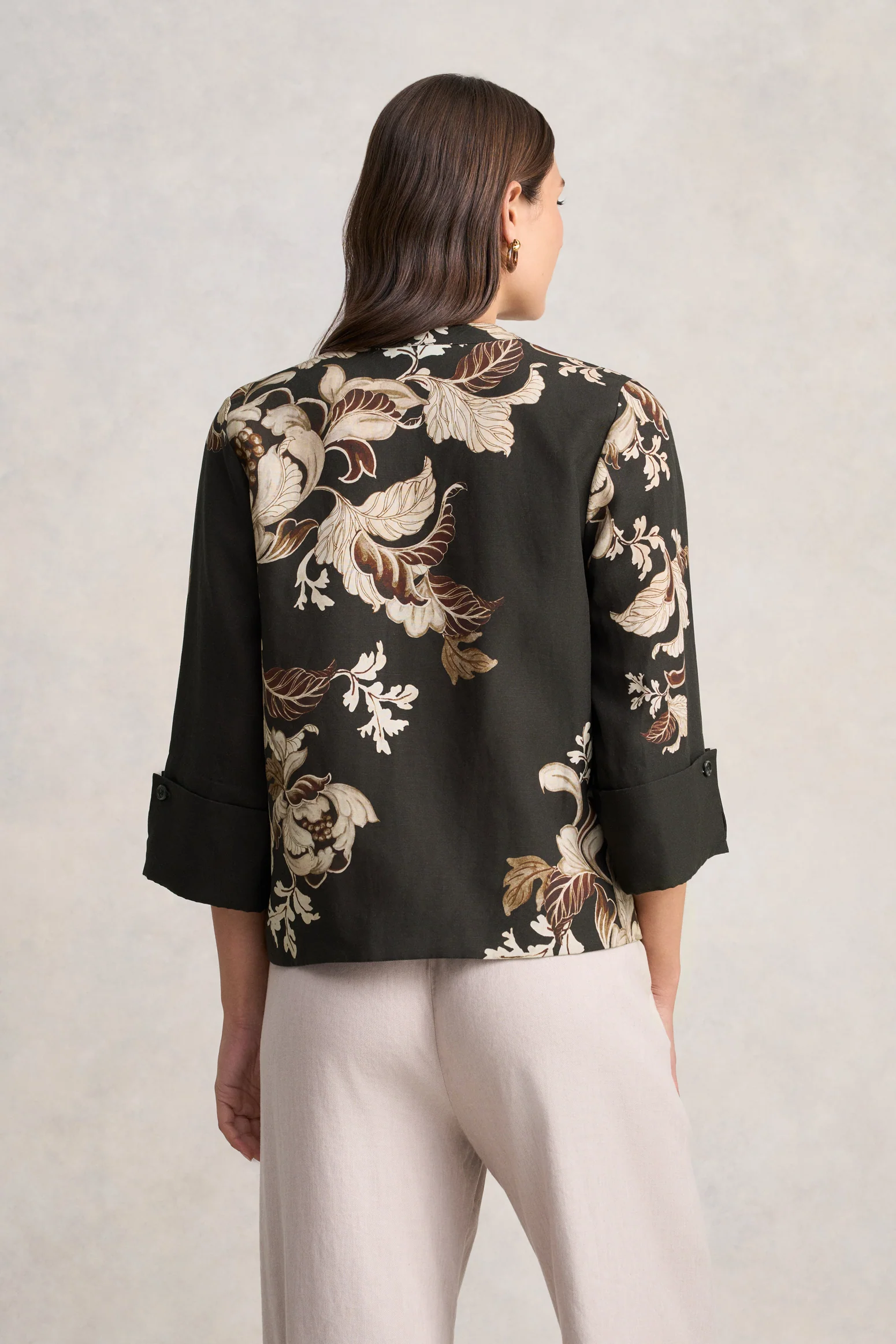Relaxed Printed Blouse - Black Foliage Print - Image 6