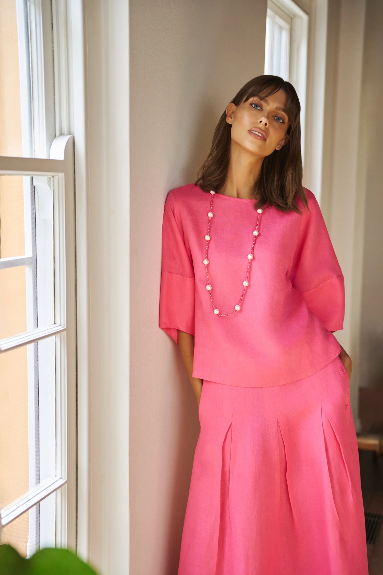 Linen Button Back Top - Sunset Pink - Image 2