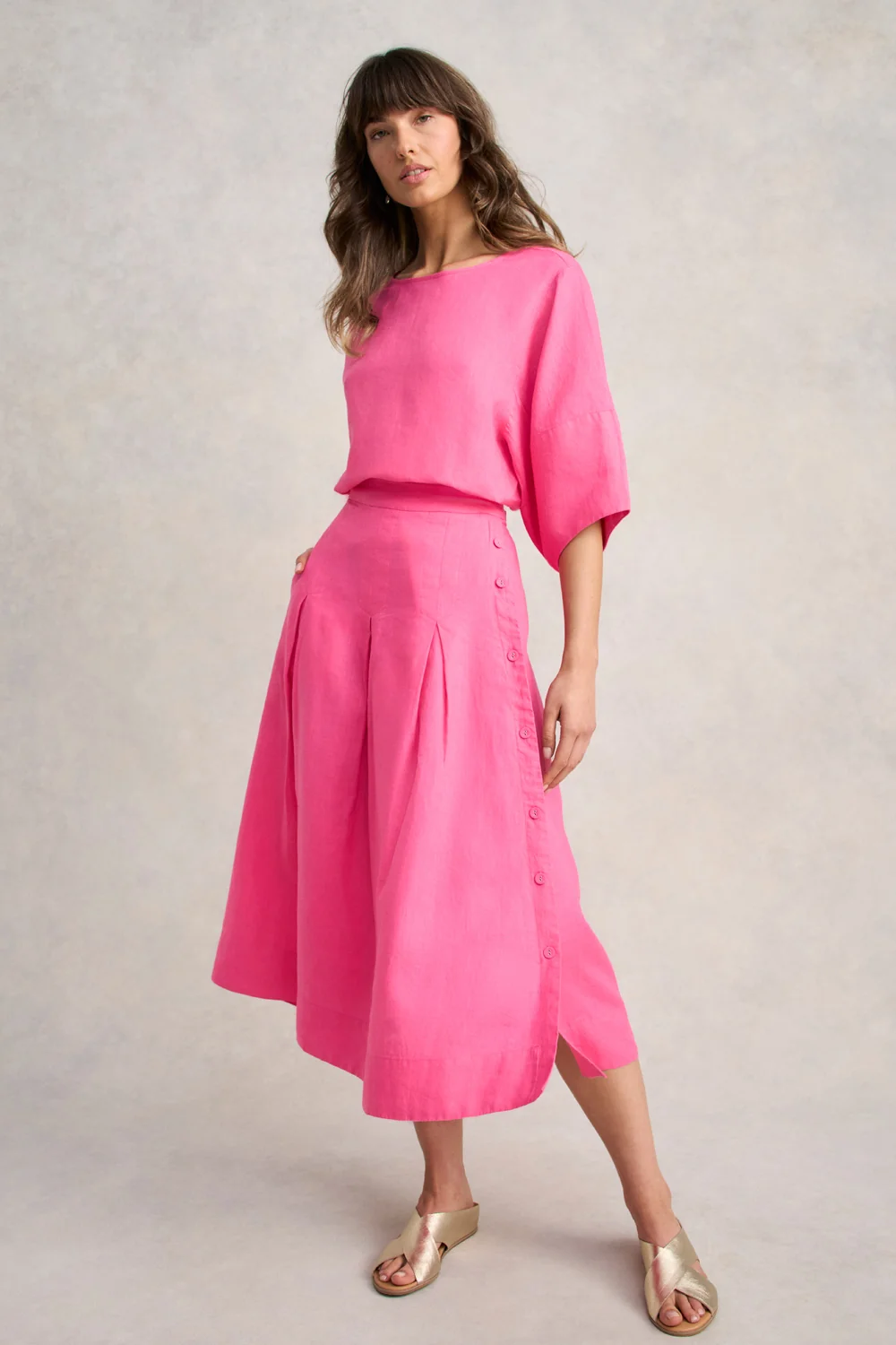 Linen Button Back Top - Sunset Pink - Image 3