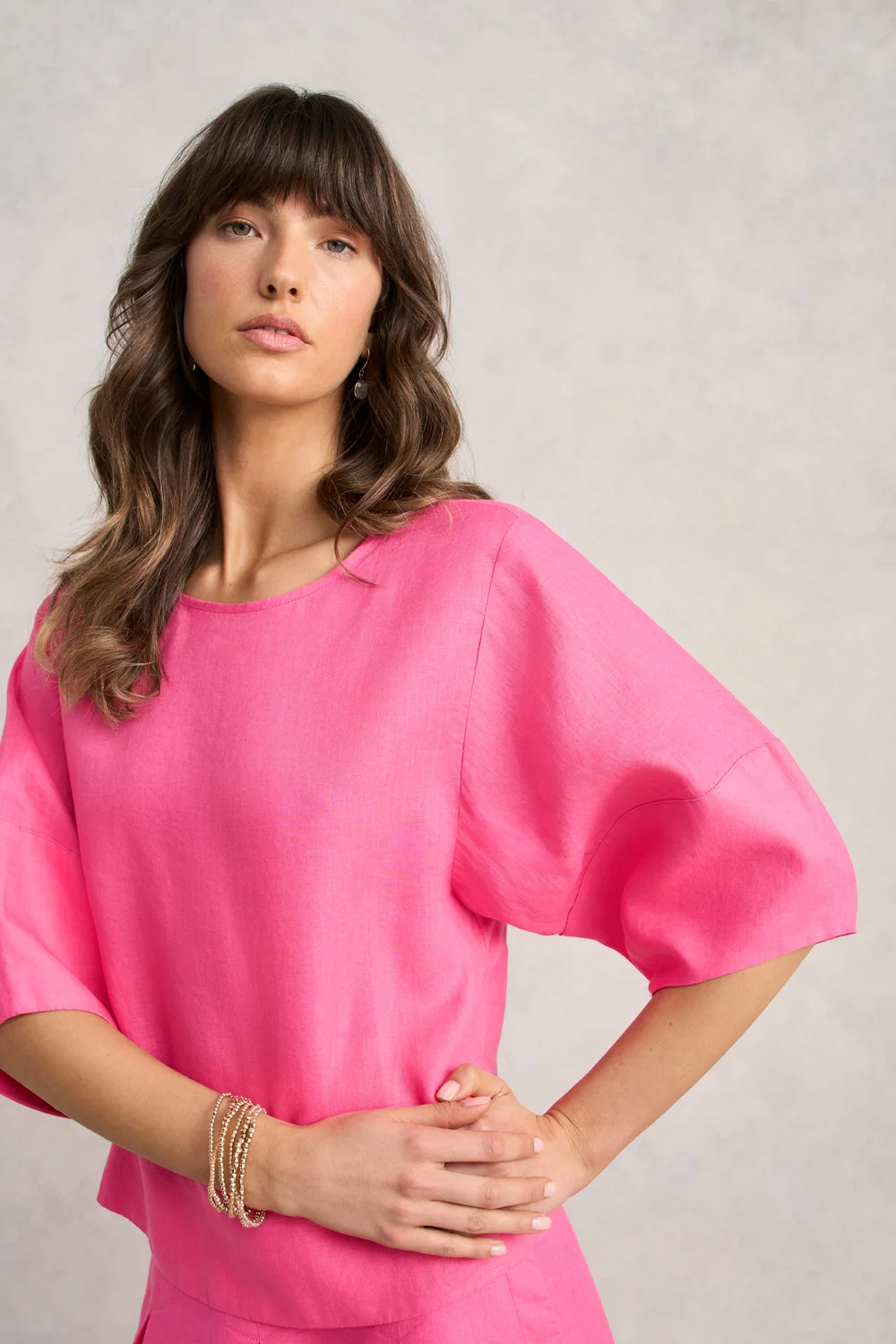 Linen Button Back Top - Sunset Pink - Image 4
