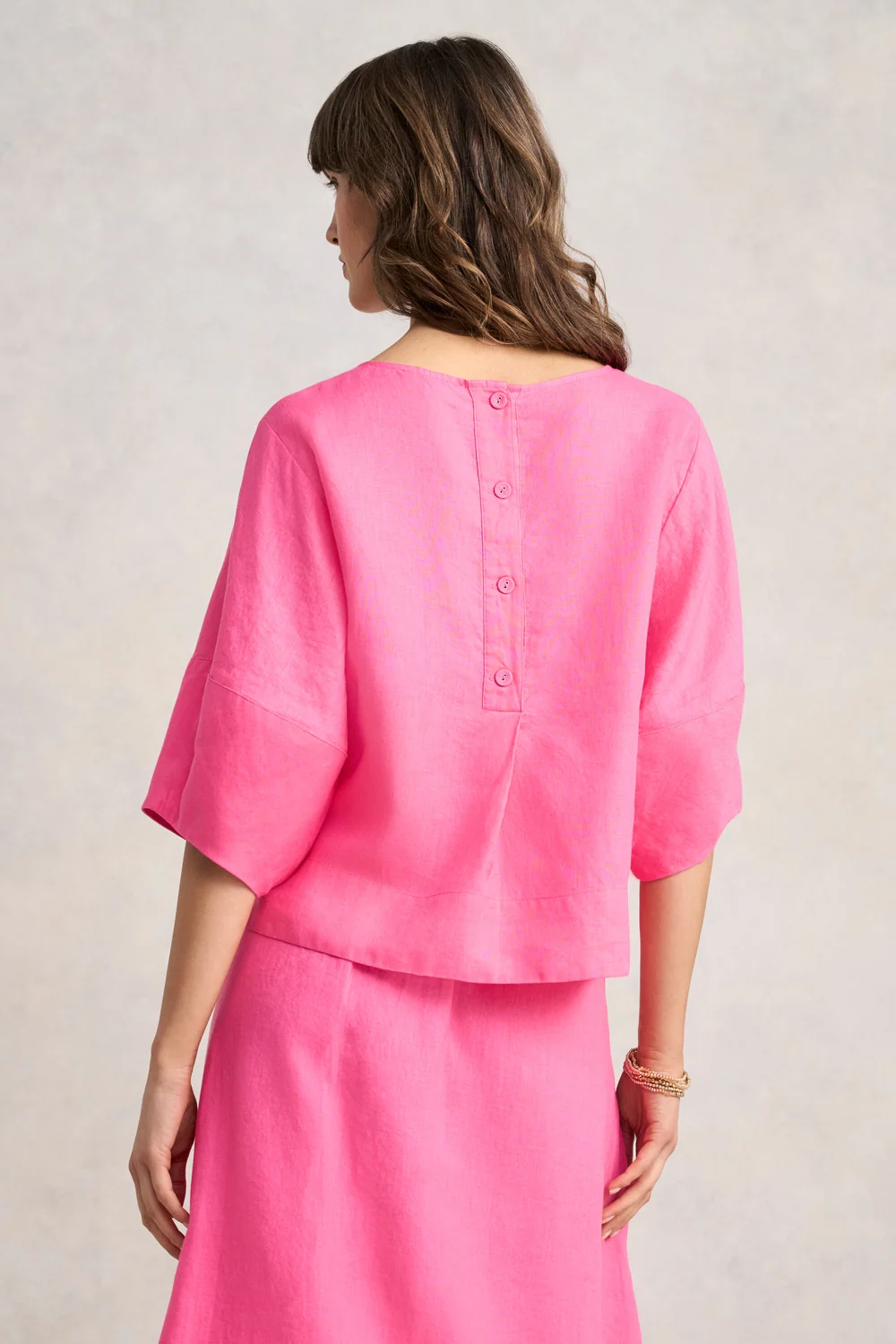 Linen Button Back Top - Sunset Pink - Image 5