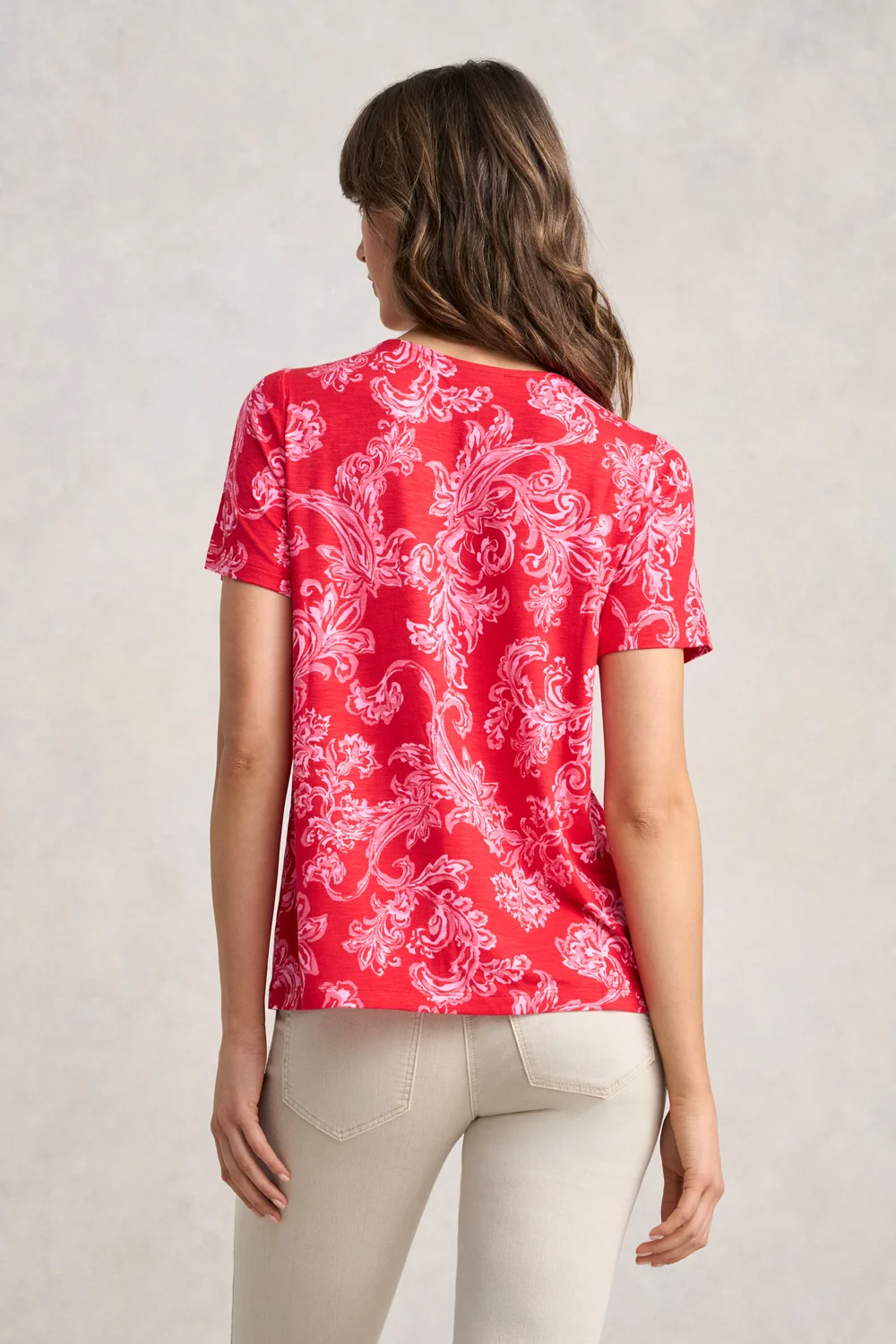 Notched Neck T-Shirt - Sunset Paisley Print - Image 4