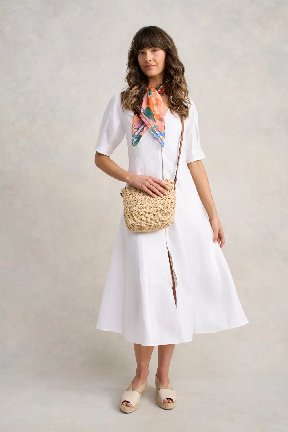 Zip Through Linen Dress - White - Image 3
