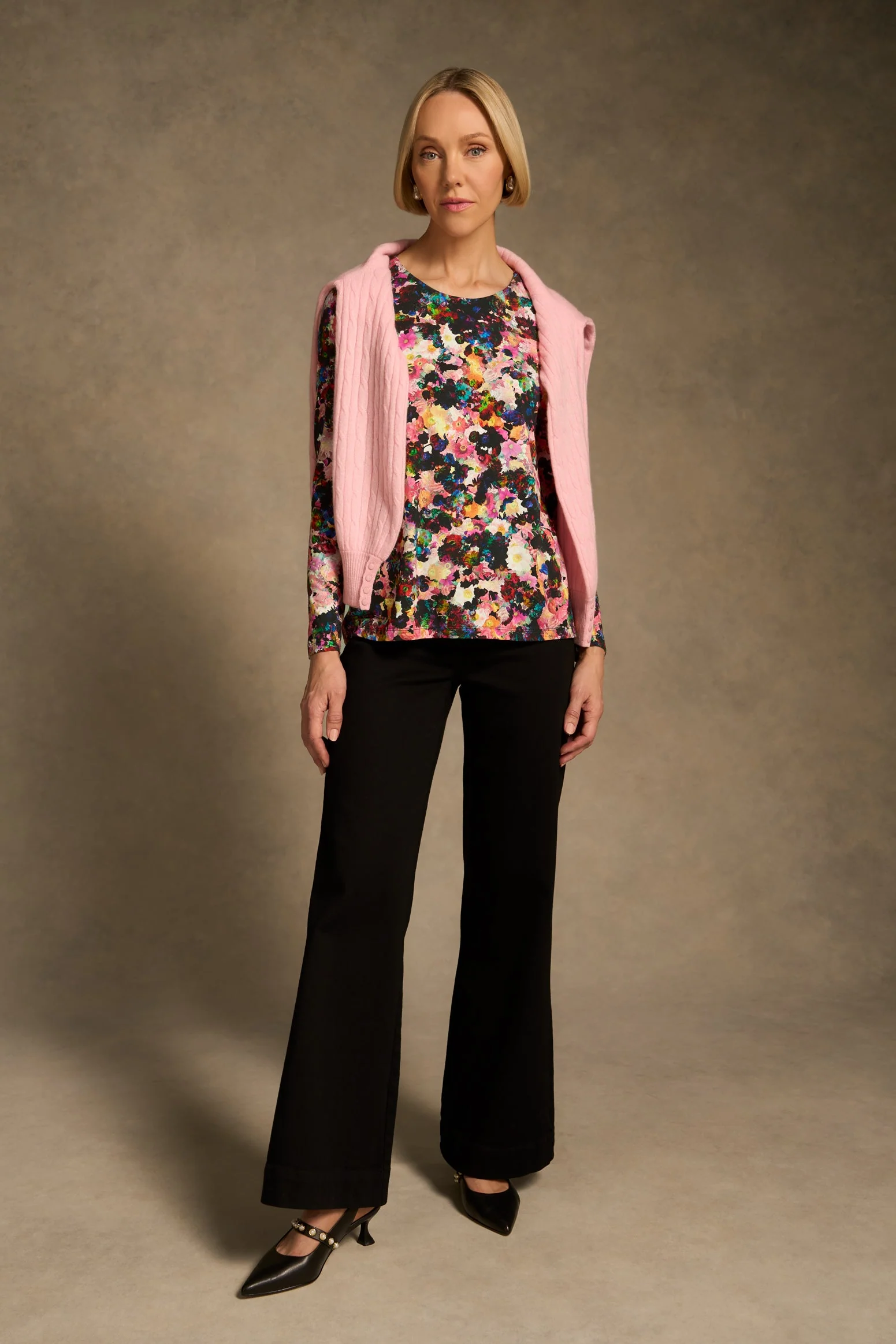 Double Layer Long Sleeve T-Shirt - Floral Collage Print - Image 5