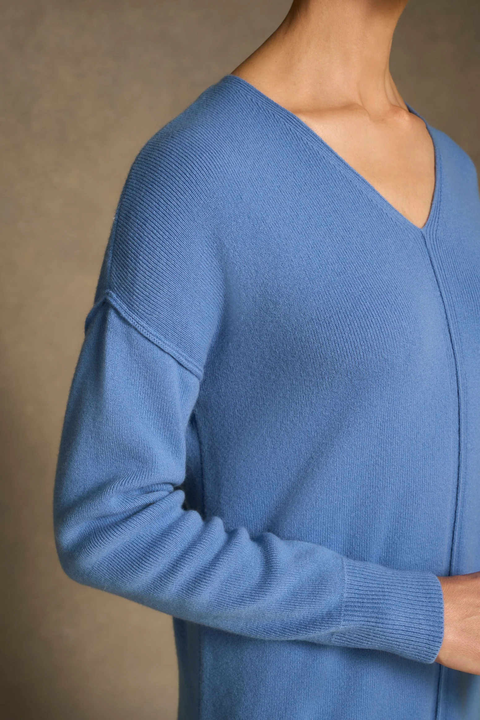 Merino V-Neck Knit Dress - Cornflower Blue - Image 4